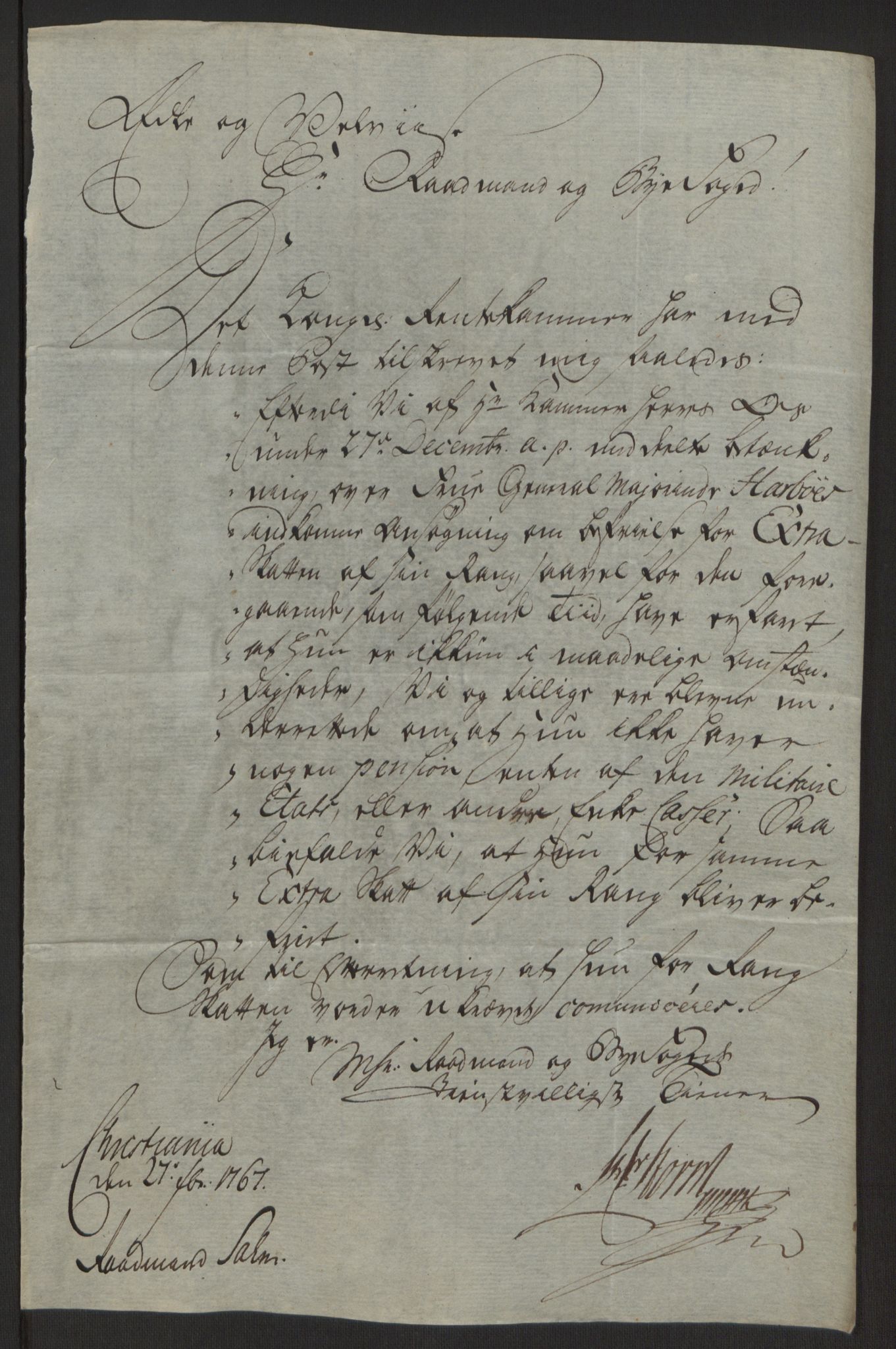 Rentekammeret inntil 1814, Reviderte regnskaper, Byregnskaper, RA/EA-4066/R/Rg/L0144/0001: [G4] Kontribusjonsregnskap / Ekstraskatt, 1762-1767, p. 471