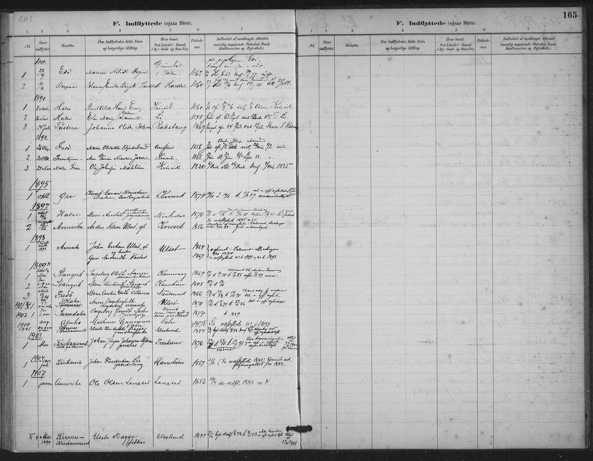 Ministerialprotokoller, klokkerbøker og fødselsregistre - Møre og Romsdal, AV/SAT-A-1454/587/L1000: Parish register (official) no. 587A02, 1887-1910, p. 165