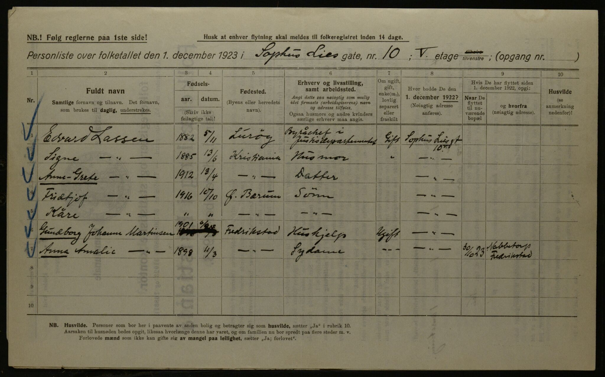 OBA, Municipal Census 1923 for Kristiania, 1923, p. 110018