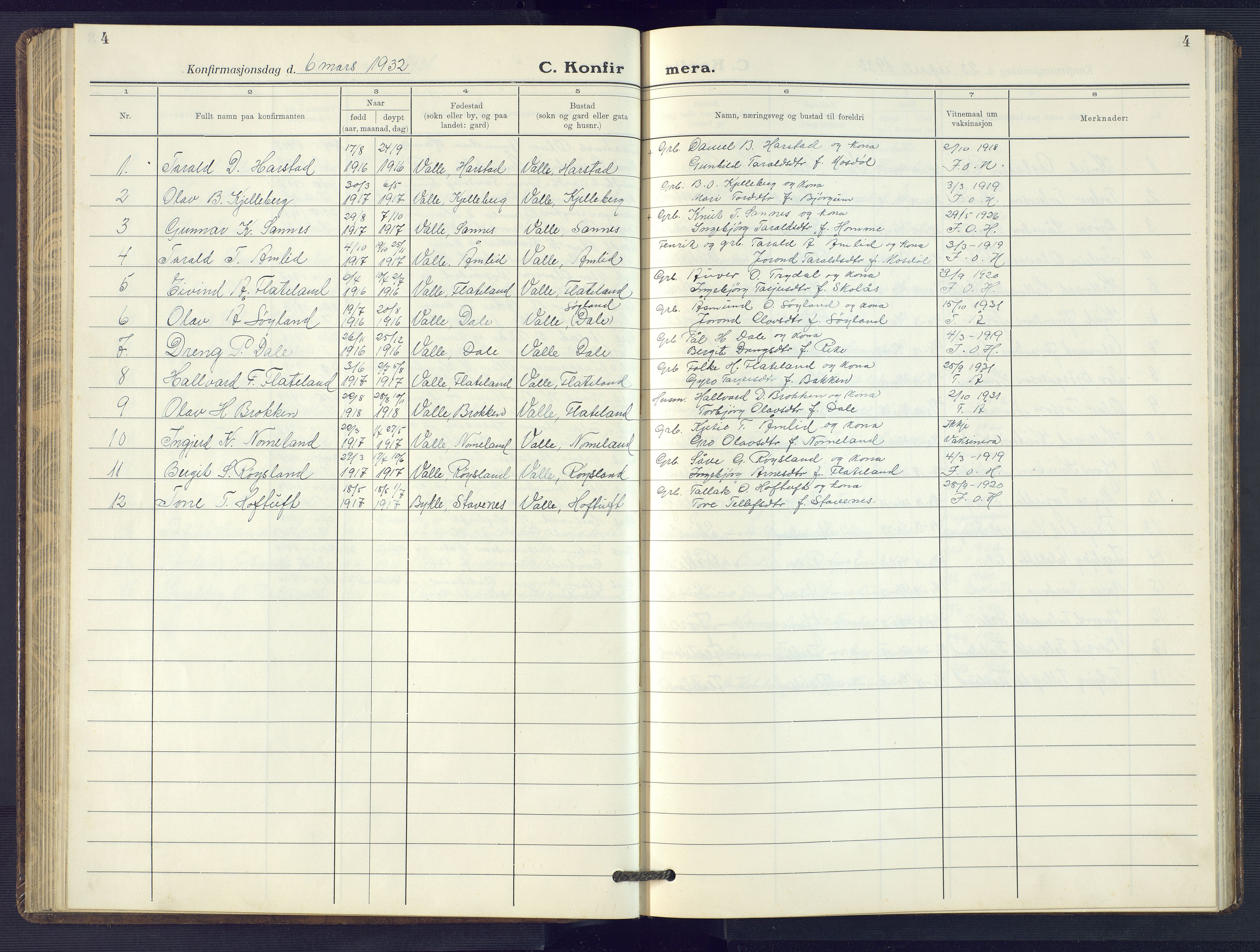 Valle sokneprestkontor, SAK/1111-0044/F/Fb/Fbc/L0005: Parish register (copy) no. B 5, 1929-1981, p. 4