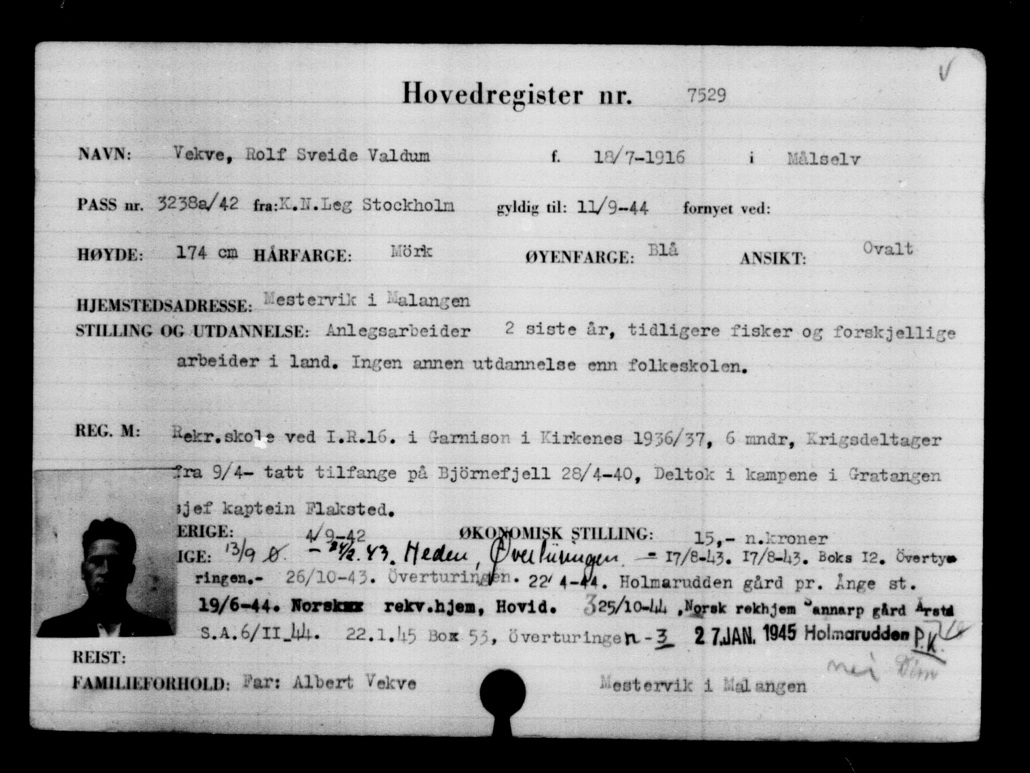 Utenriksstasjonene, Legasjonen i Stockholm, Flyktningkontoret, AV/RA-S-6753/V/Va/L0005: Kjesäterkartoteket, flyktninger med registreringsnr. 6600-9417, 1940-1945, p. 1078