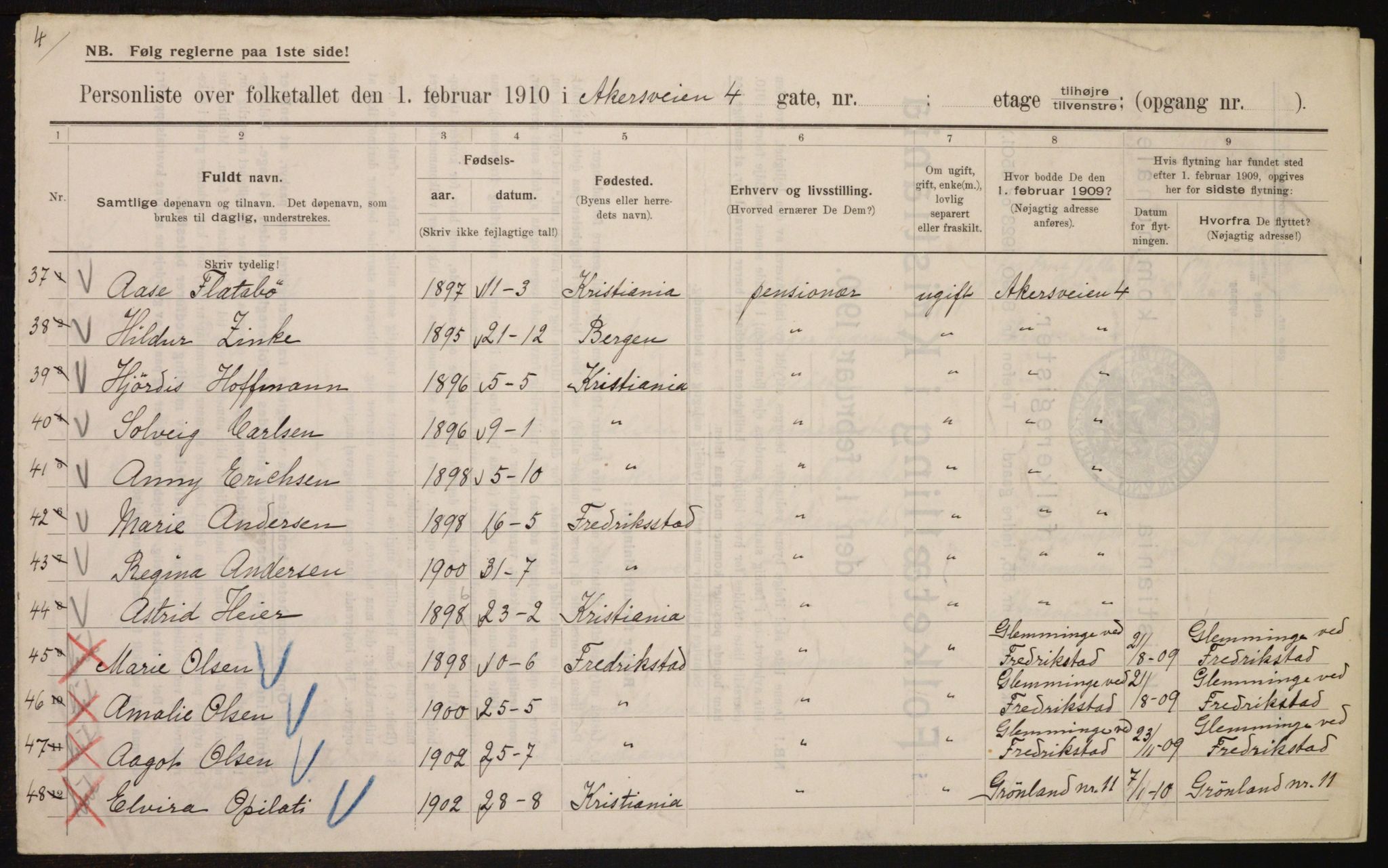 OBA, Municipal Census 1910 for Kristiania, 1910, p. 760