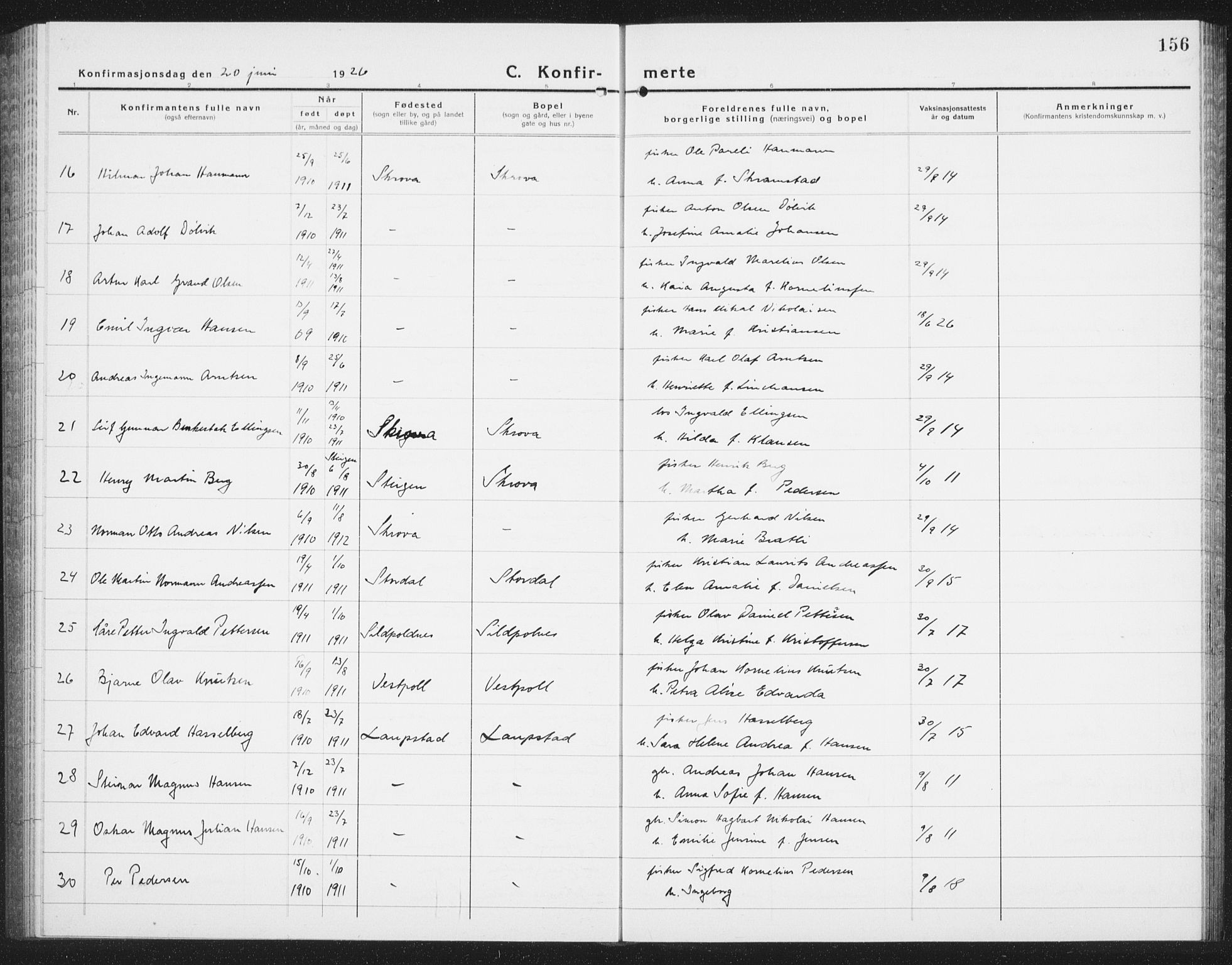 Ministerialprotokoller, klokkerbøker og fødselsregistre - Nordland, SAT/A-1459/874/L1081: Parish register (copy) no. 874C10, 1925-1941, p. 156