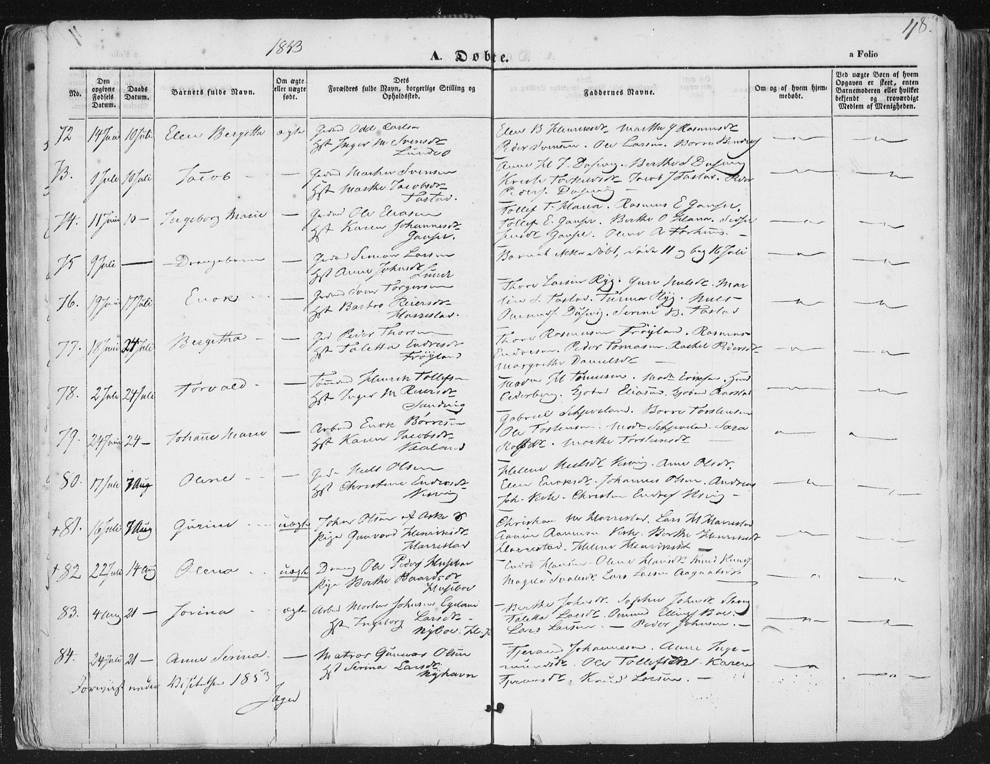 Hetland sokneprestkontor, AV/SAST-A-101826/30/30BA/L0002: Parish register (official) no. A 2, 1849-1869, p. 48