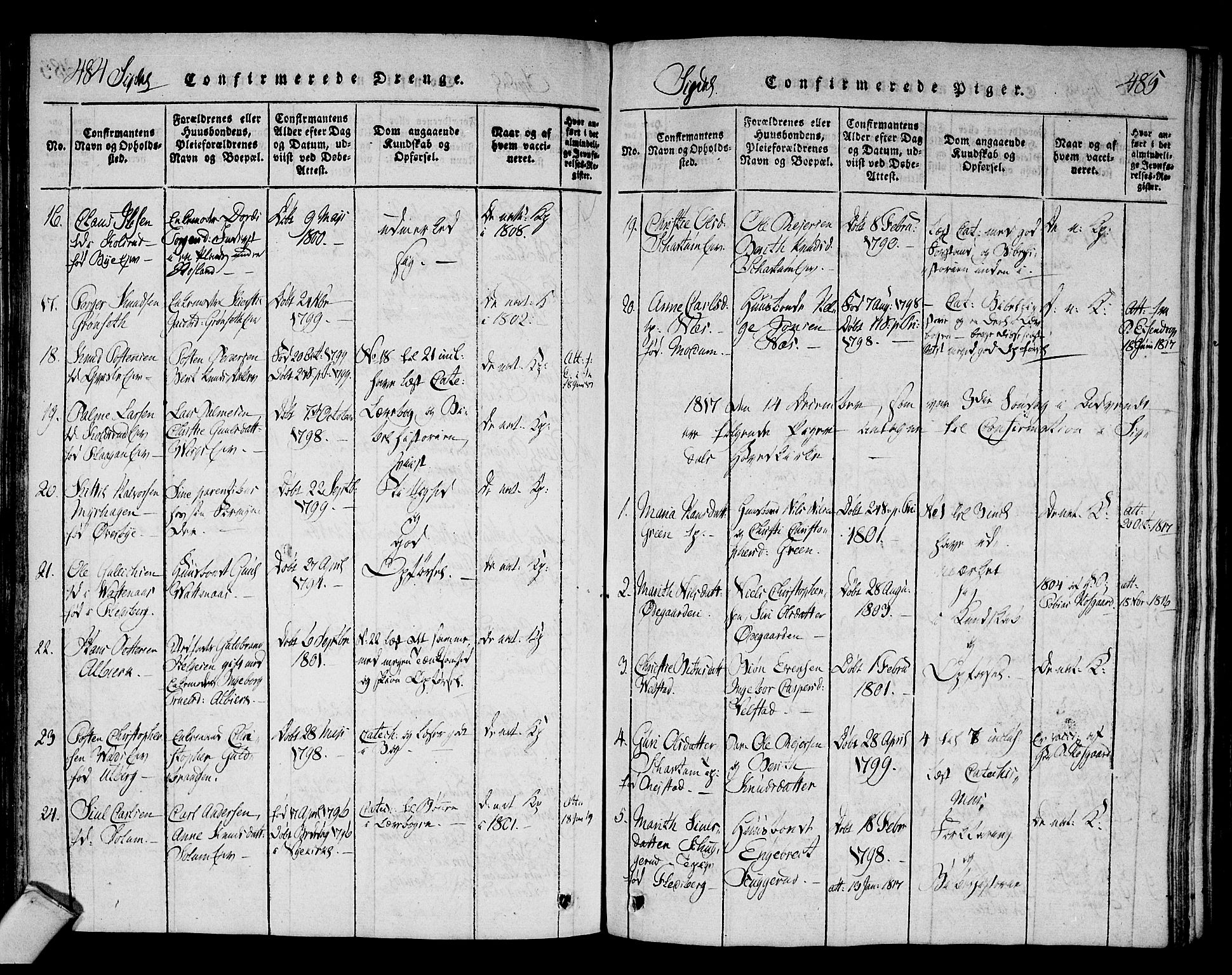 Sigdal kirkebøker, AV/SAKO-A-245/F/Fa/L0005: Parish register (official) no. I 5 /1, 1815-1829, p. 484-485