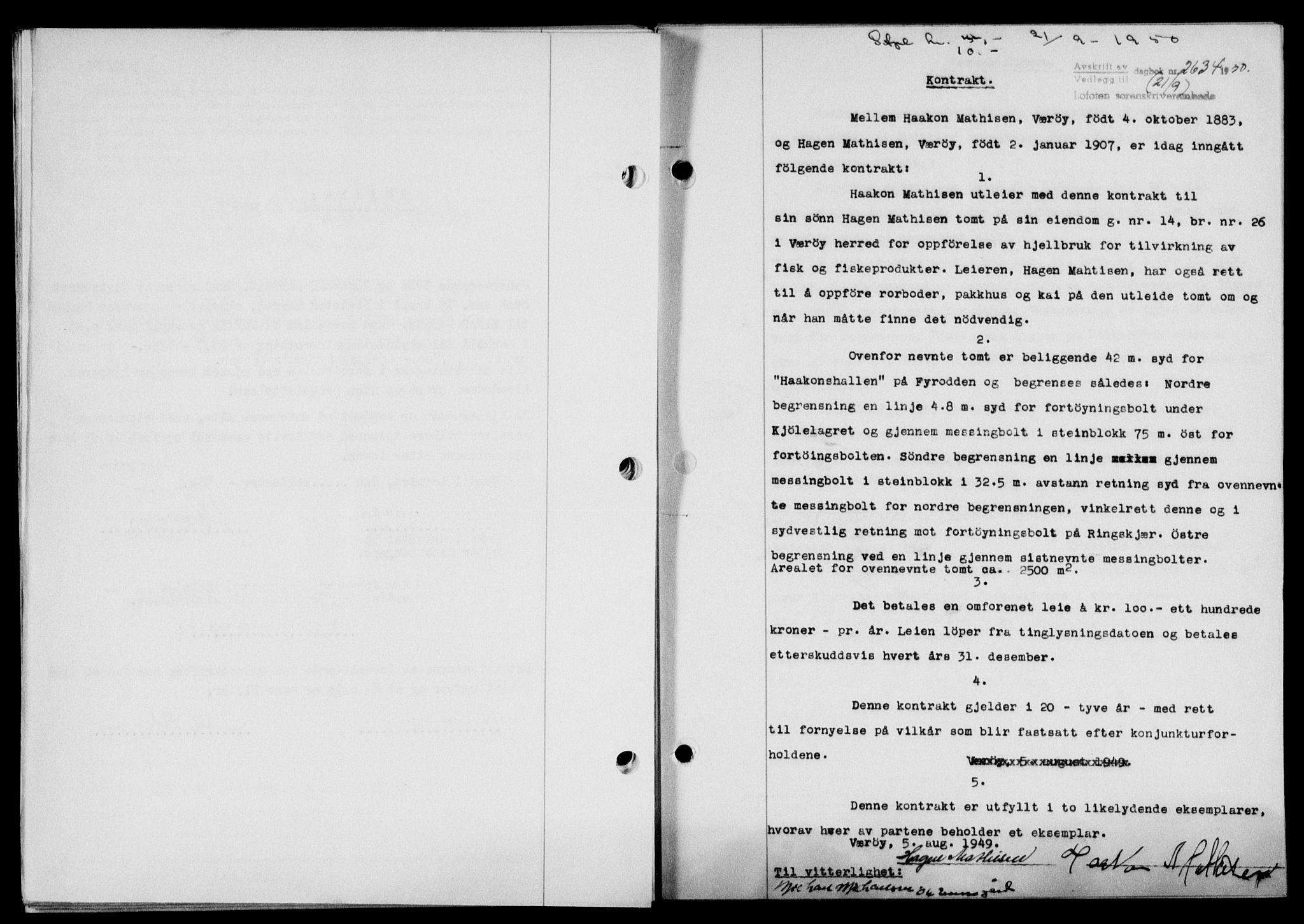 Lofoten sorenskriveri, SAT/A-0017/1/2/2C/L0024a: Mortgage book no. 24a, 1950-1950, Diary no: : 2634/1950