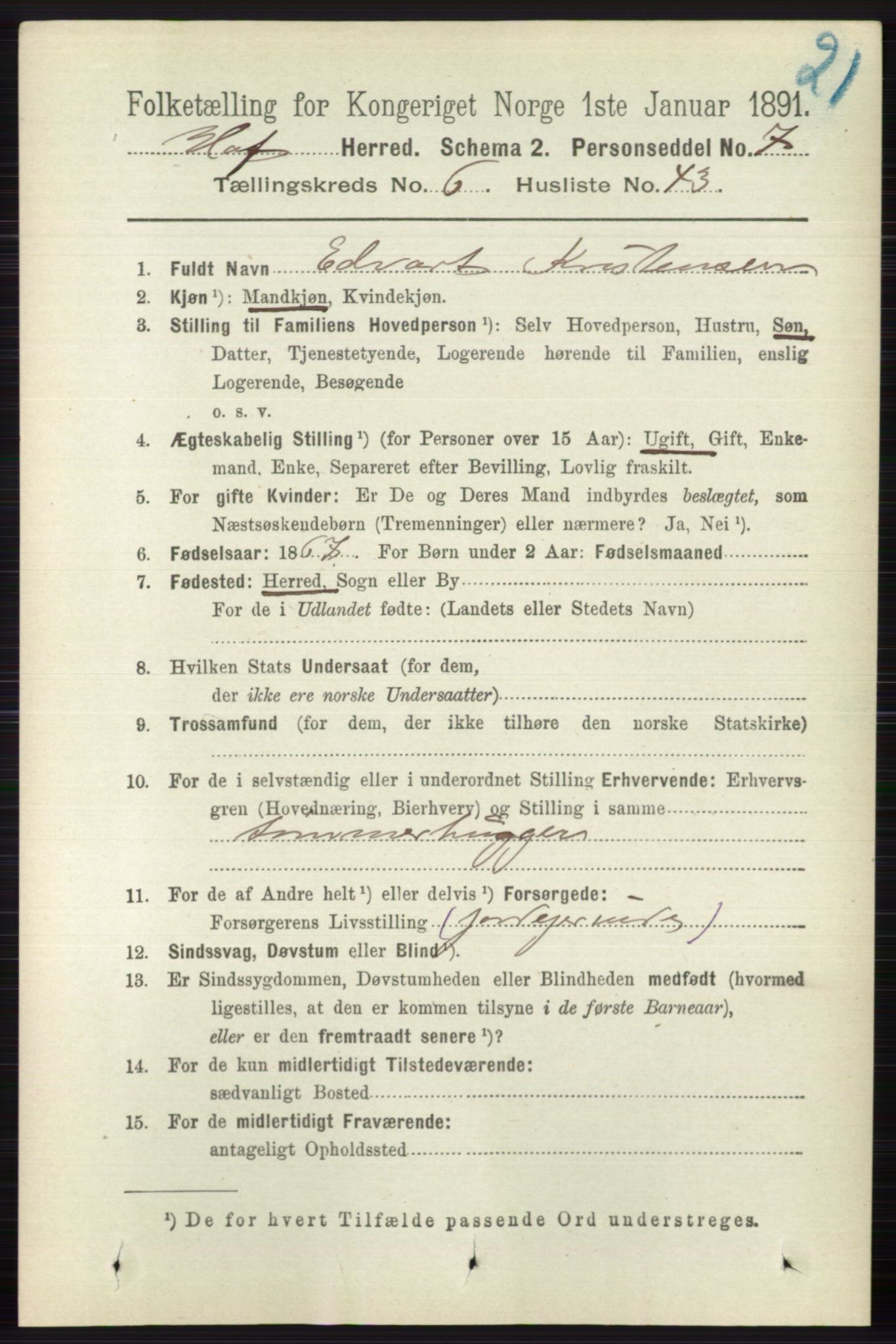 RA, 1891 census for 0714 Hof, 1891, p. 2060