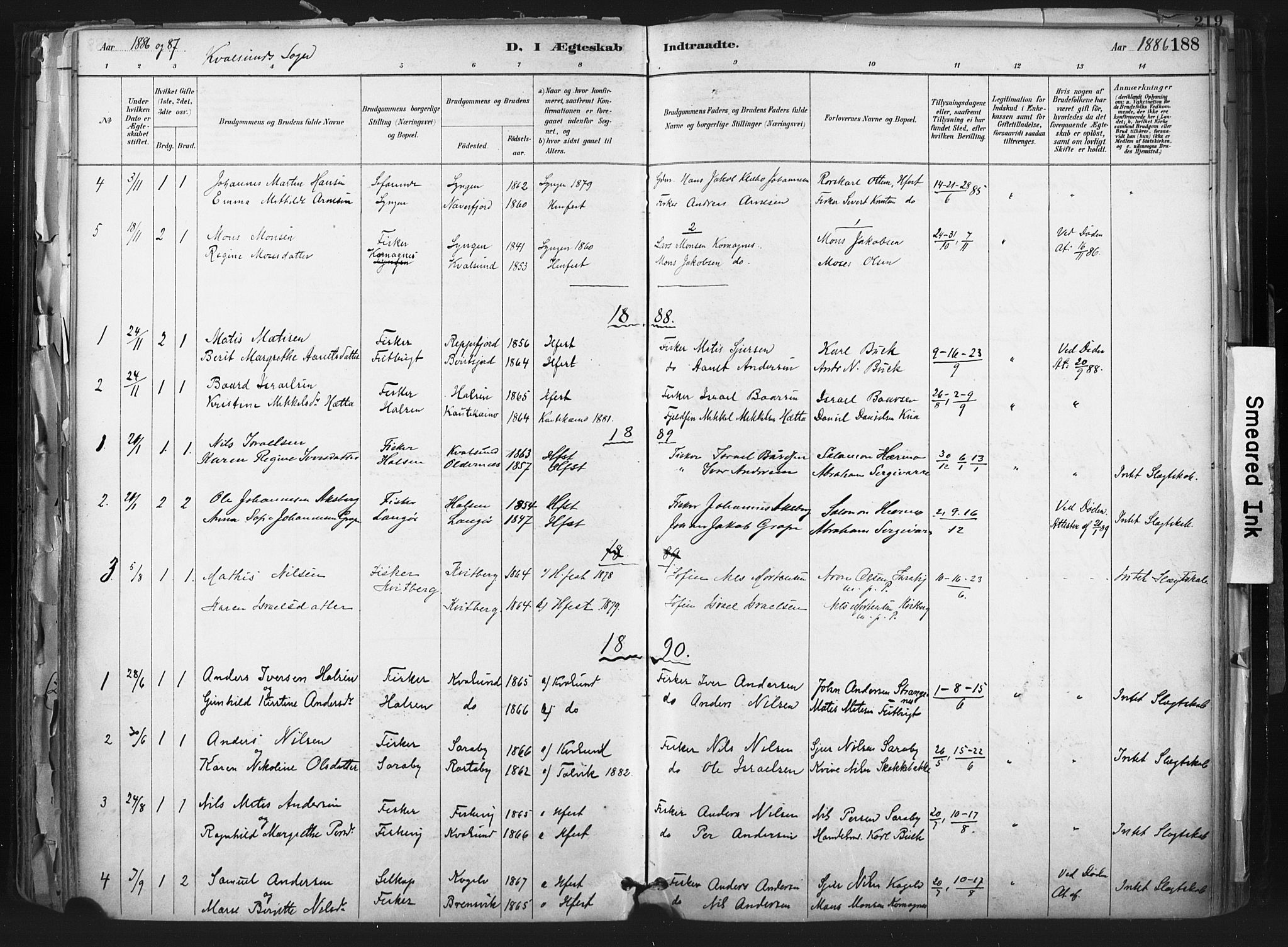 Hammerfest sokneprestkontor, SATØ/S-1347: Parish register (official) no. 11 /2, 1885-1897, p. 188