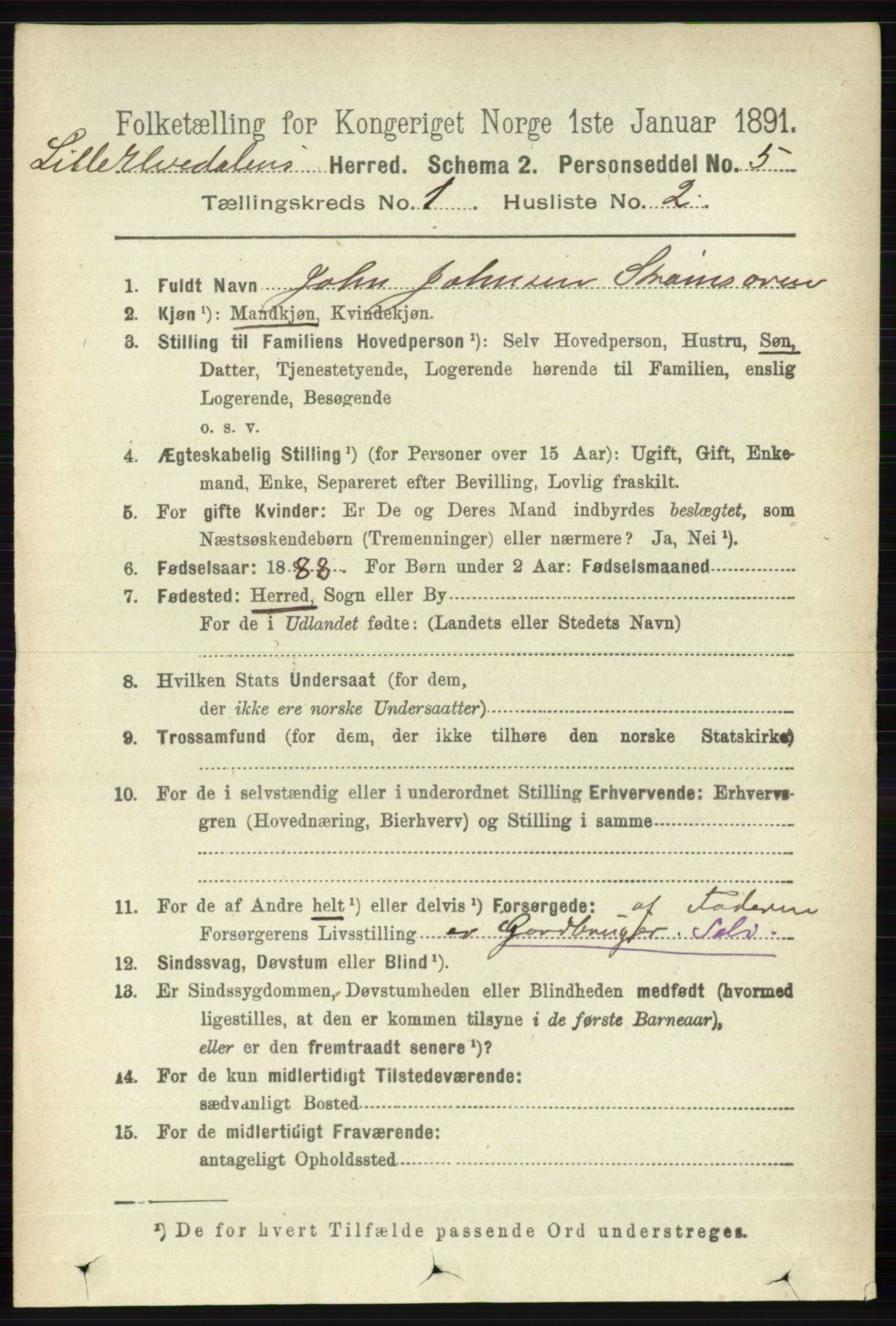 RA, 1891 census for 0438 Lille Elvedalen, 1891, p. 98