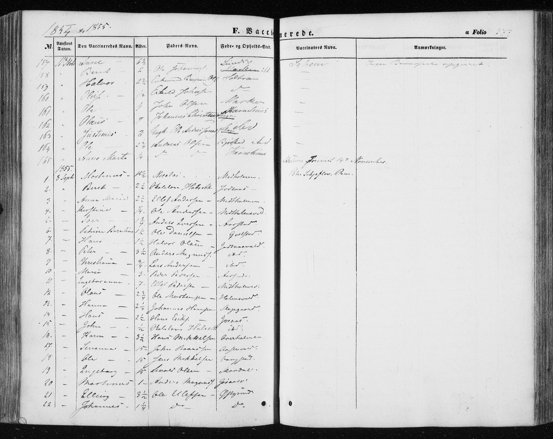 Ministerialprotokoller, klokkerbøker og fødselsregistre - Nord-Trøndelag, SAT/A-1458/723/L0240: Parish register (official) no. 723A09, 1852-1860, p. 377
