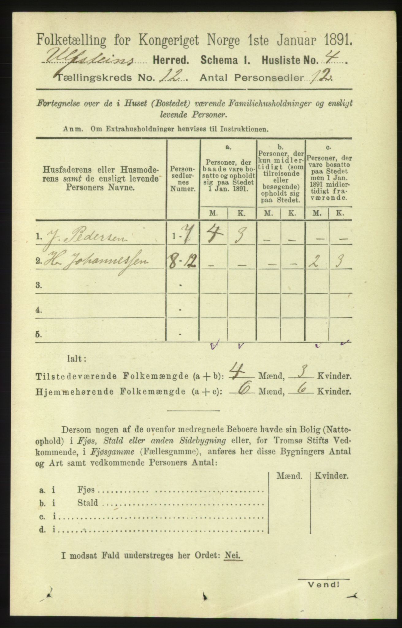 RA, 1891 census for 1516 Ulstein, 1891, p. 3808