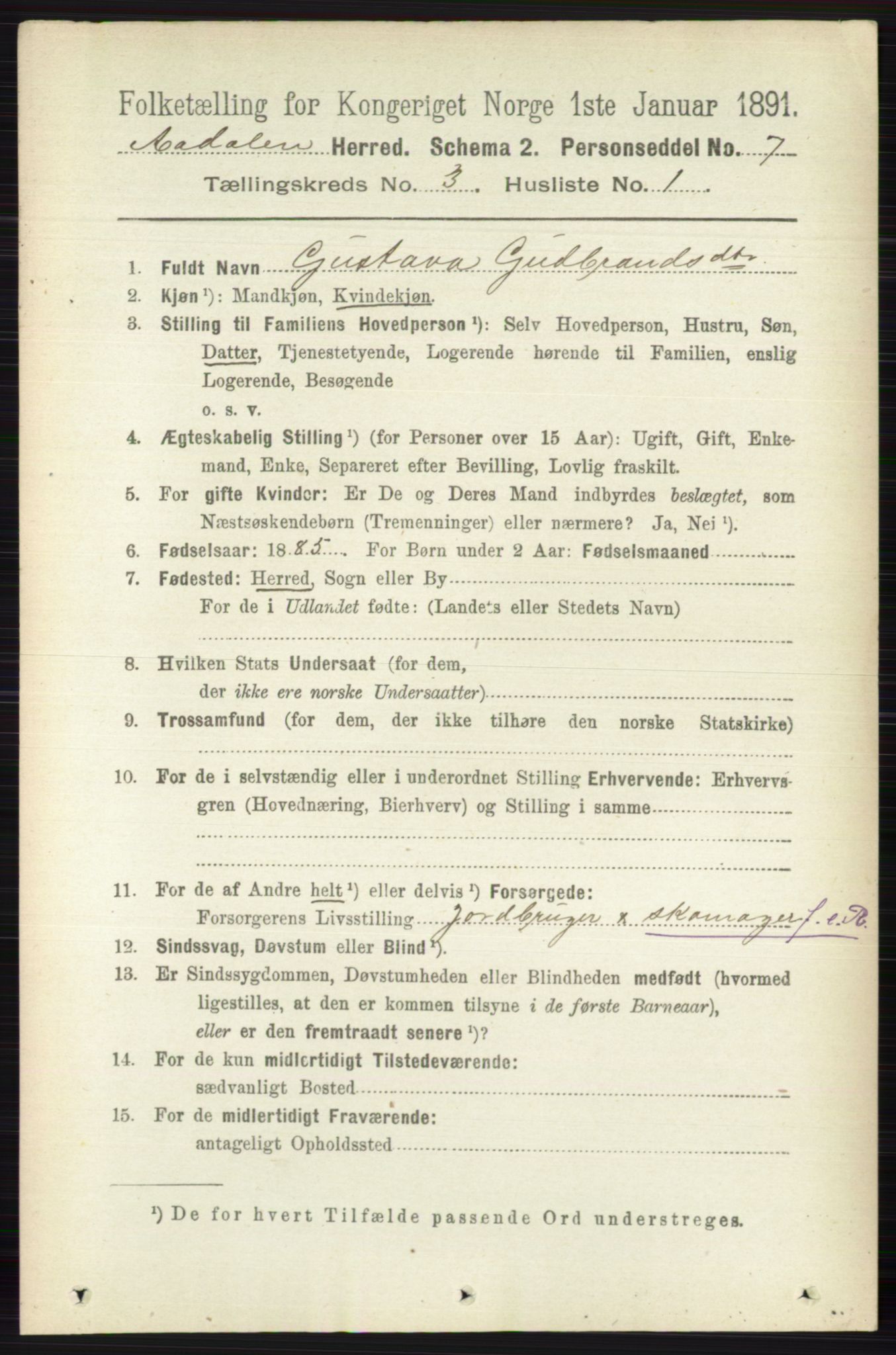RA, 1891 census for 0614 Ådal, 1891, p. 1034