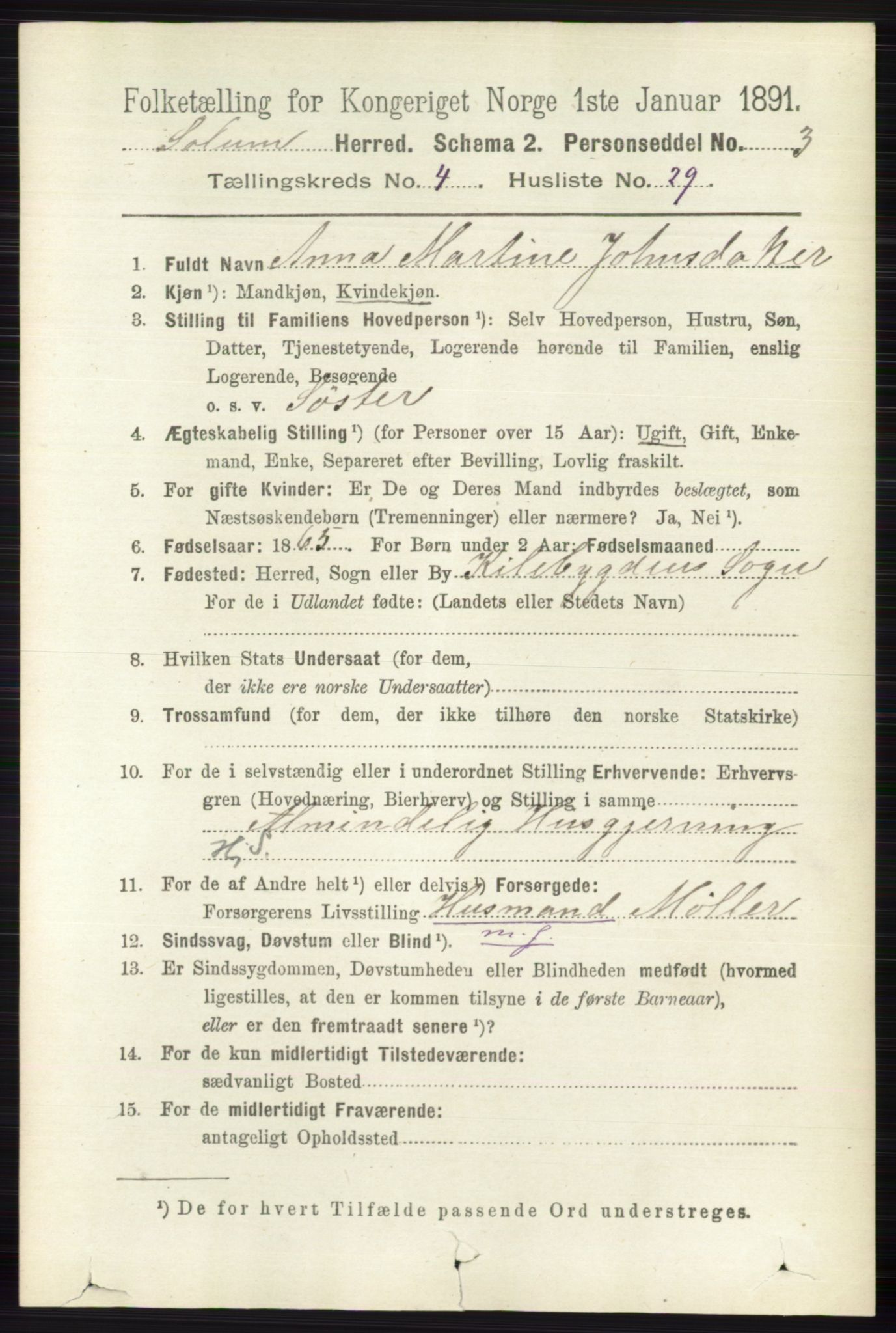 RA, 1891 census for 0818 Solum, 1891, p. 793