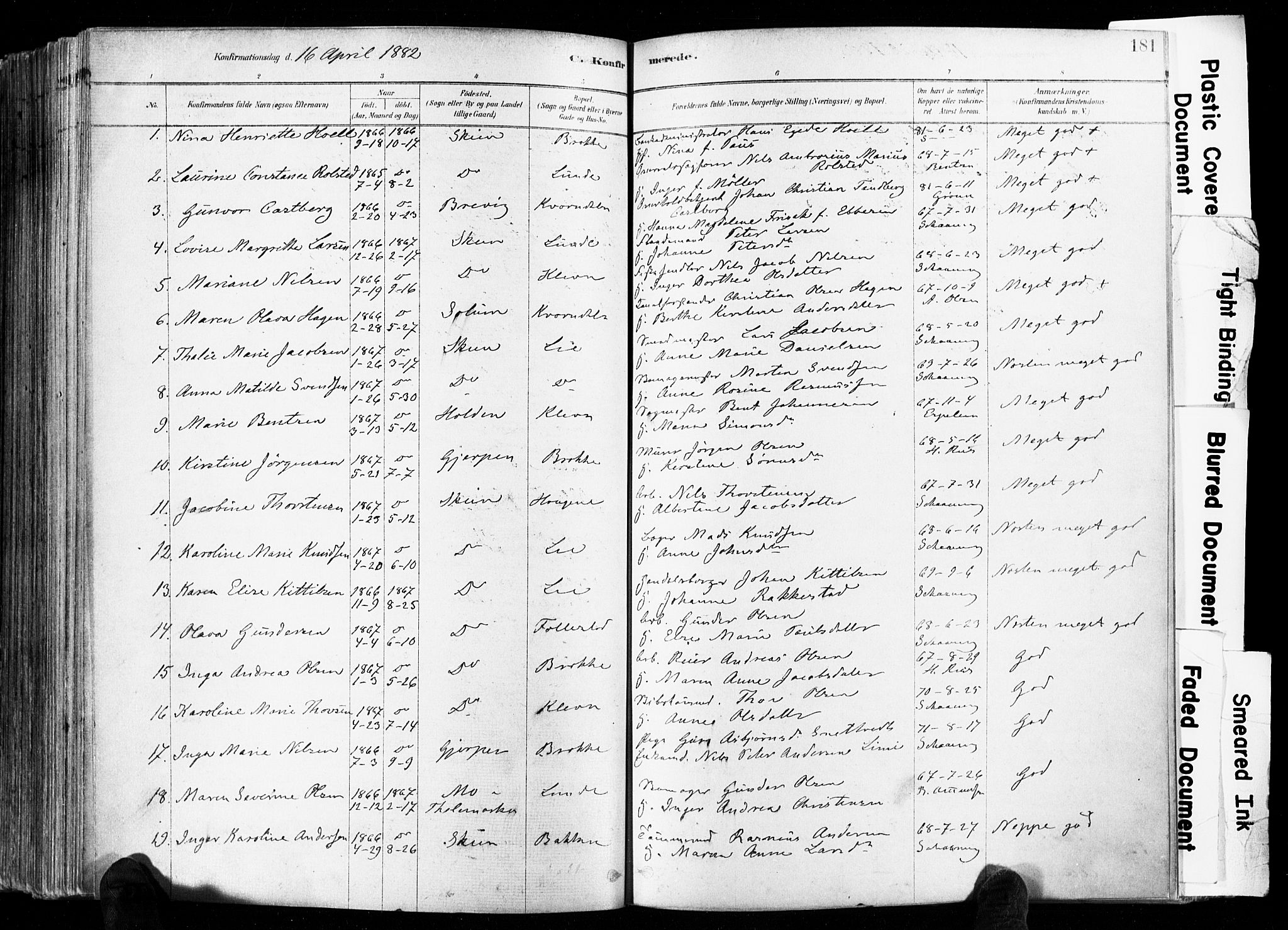 Skien kirkebøker, AV/SAKO-A-302/F/Fa/L0009: Parish register (official) no. 9, 1878-1890, p. 181