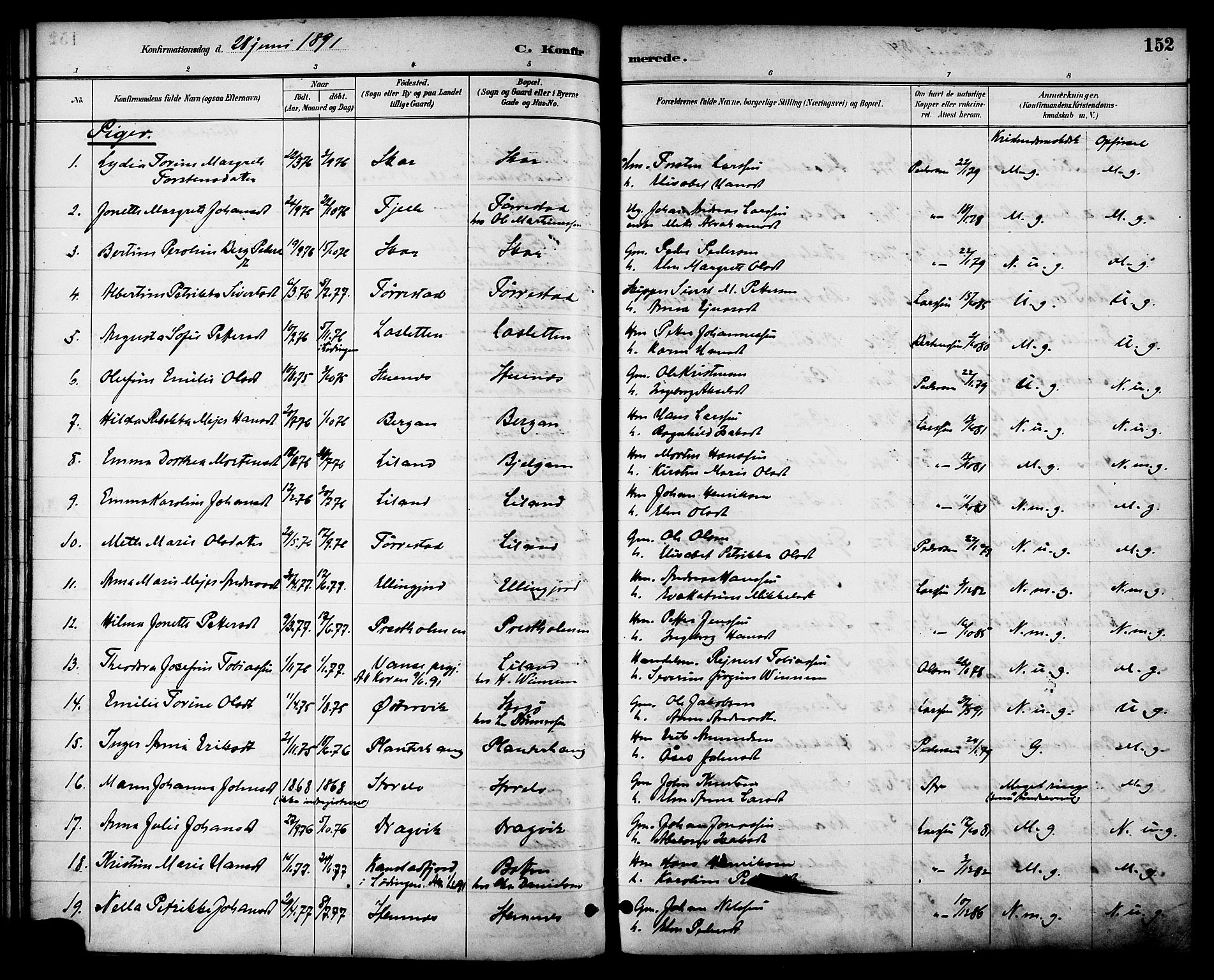 Ministerialprotokoller, klokkerbøker og fødselsregistre - Nordland, AV/SAT-A-1459/863/L0898: Parish register (official) no. 863A10, 1886-1897, p. 152