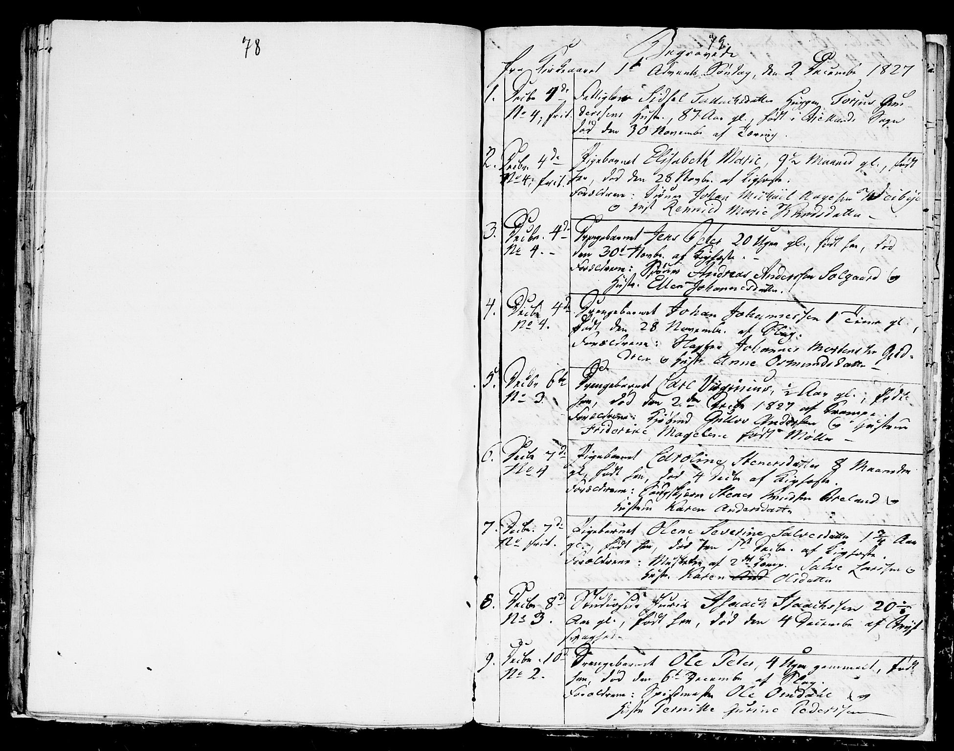 Kristiansand domprosti, AV/SAK-1112-0006/F/Fb/L0005: Parish register (copy) no. B 5, 1827-1828, p. 78-79