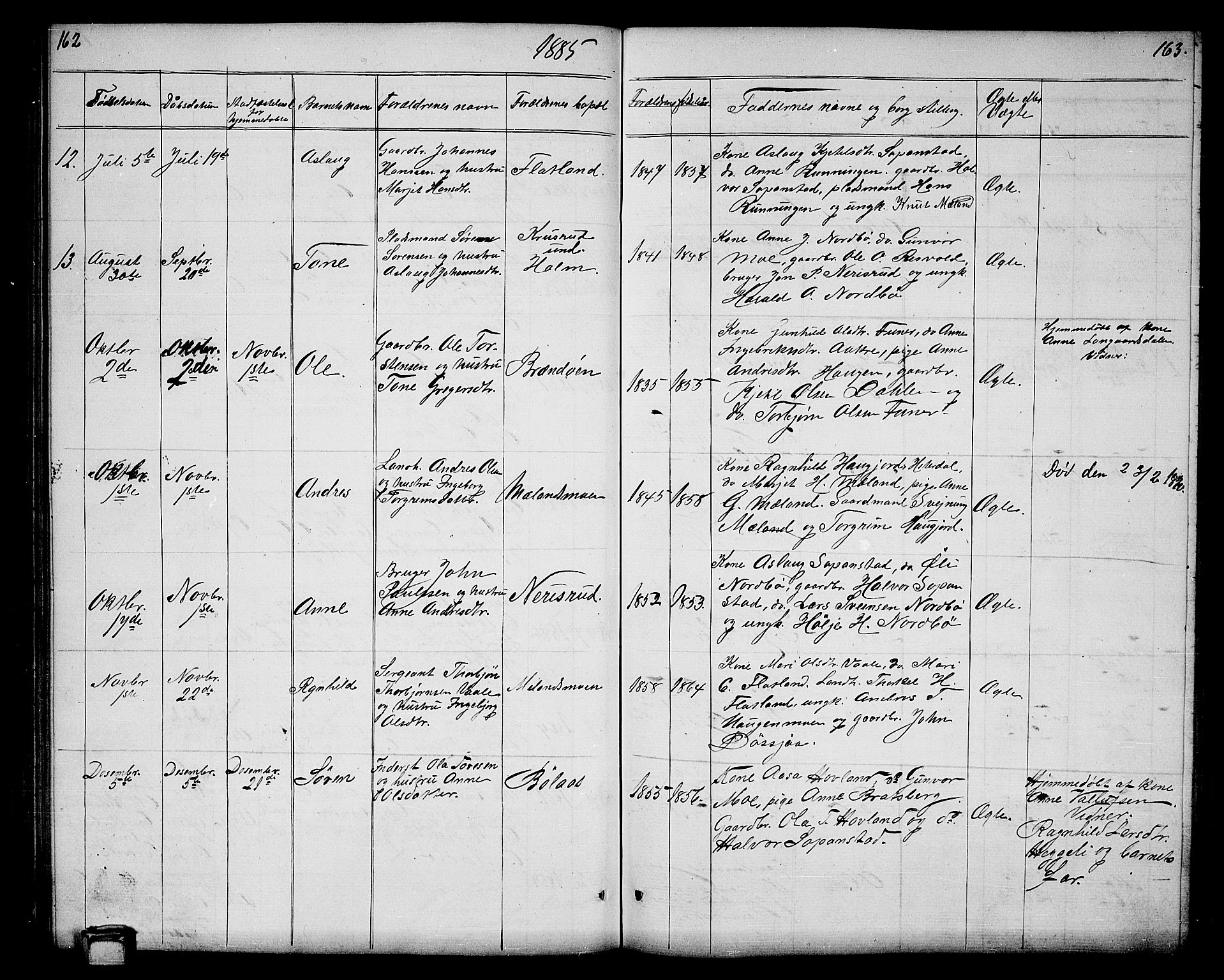Hjartdal kirkebøker, SAKO/A-270/G/Ga/L0002: Parish register (copy) no. I 2, 1854-1888, p. 162-163