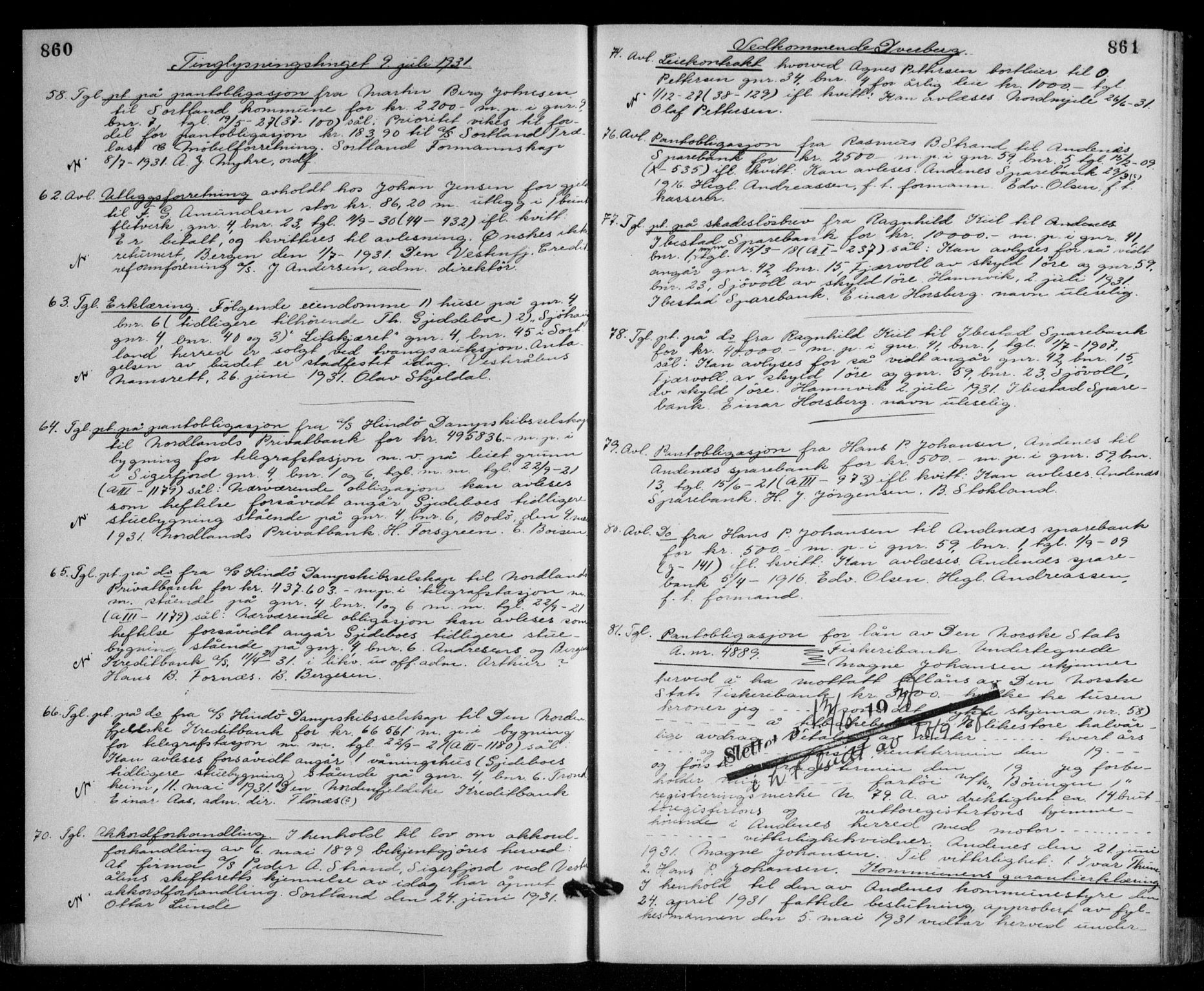 Vesterålen sorenskriveri, SAT/A-4180/1/2/2Ca/L0048: Mortgage book no. 41, 1928-1932, Deed date: 09.07.1931