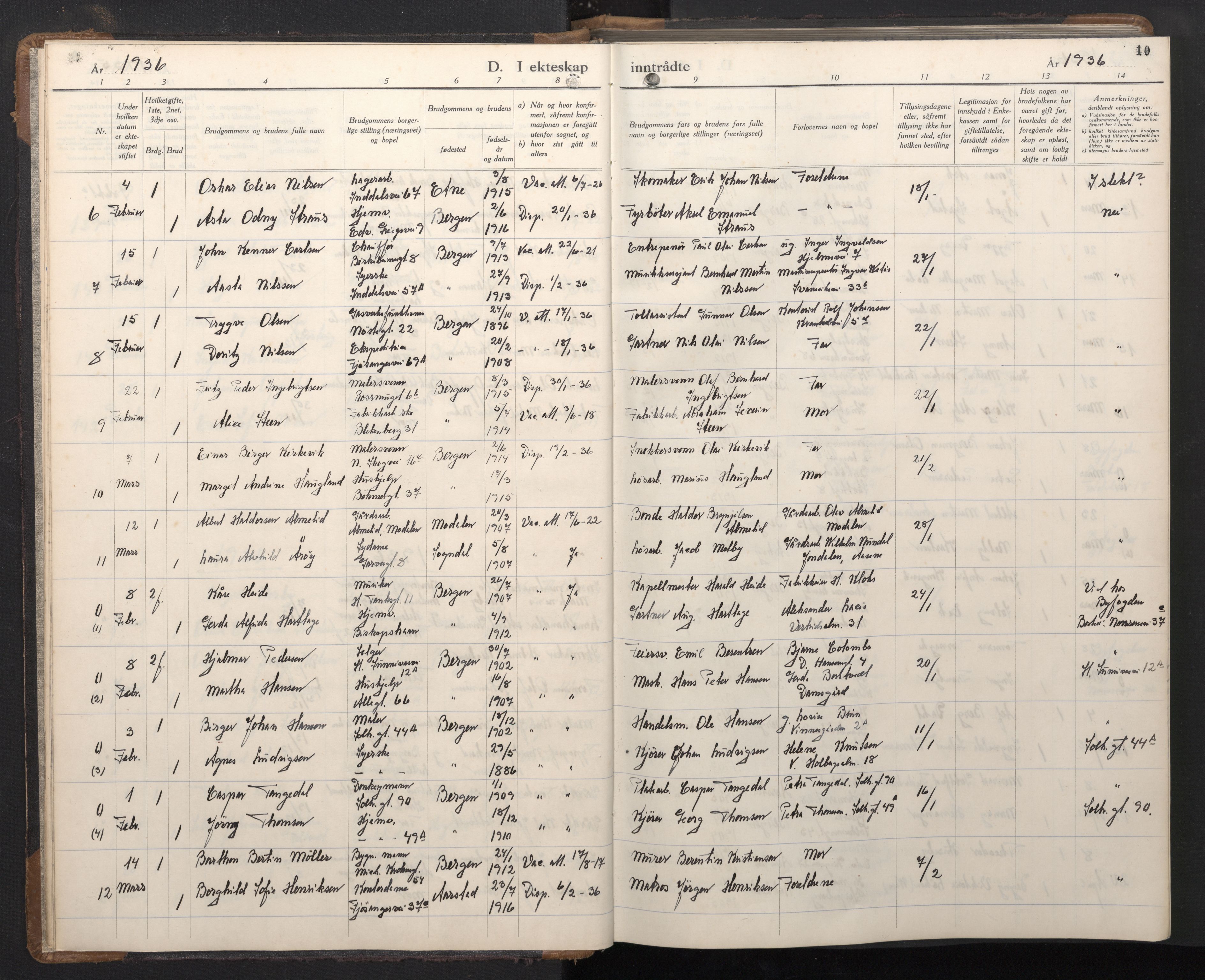 Årstad Sokneprestembete, AV/SAB-A-79301/H/Hab/L0021: Parish register (copy) no. C 3, 1935-1948, p. 9b-10a