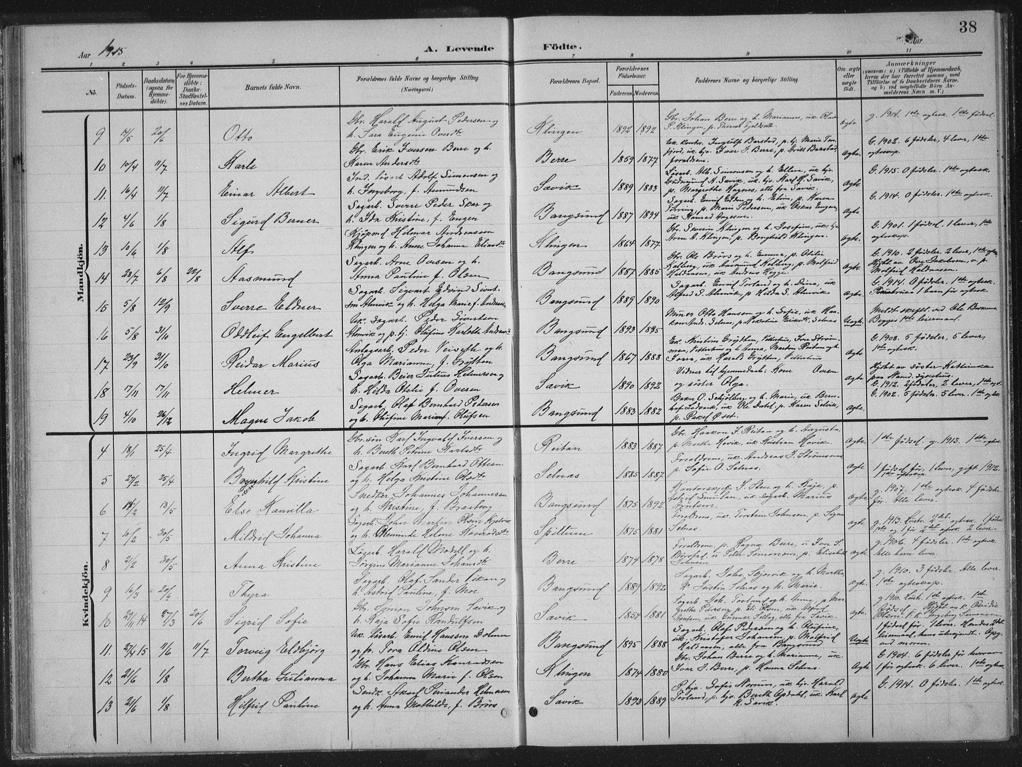 Ministerialprotokoller, klokkerbøker og fødselsregistre - Nord-Trøndelag, SAT/A-1458/770/L0591: Parish register (copy) no. 770C02, 1902-1940, p. 38