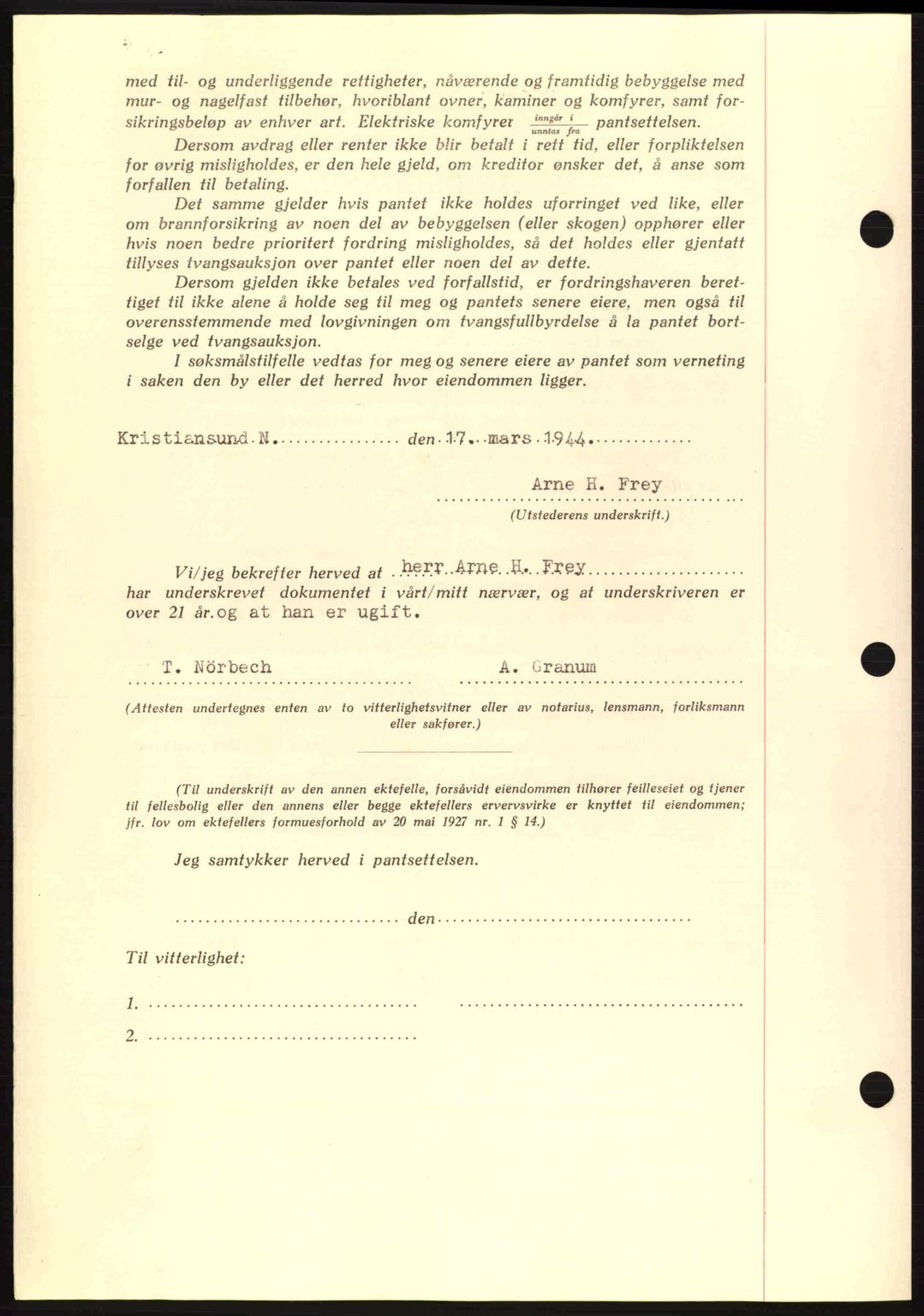 Kristiansund byfogd, SAT/A-4587/A/27: Mortgage book no. 37-38, 1943-1945, Diary no: : 272/1944