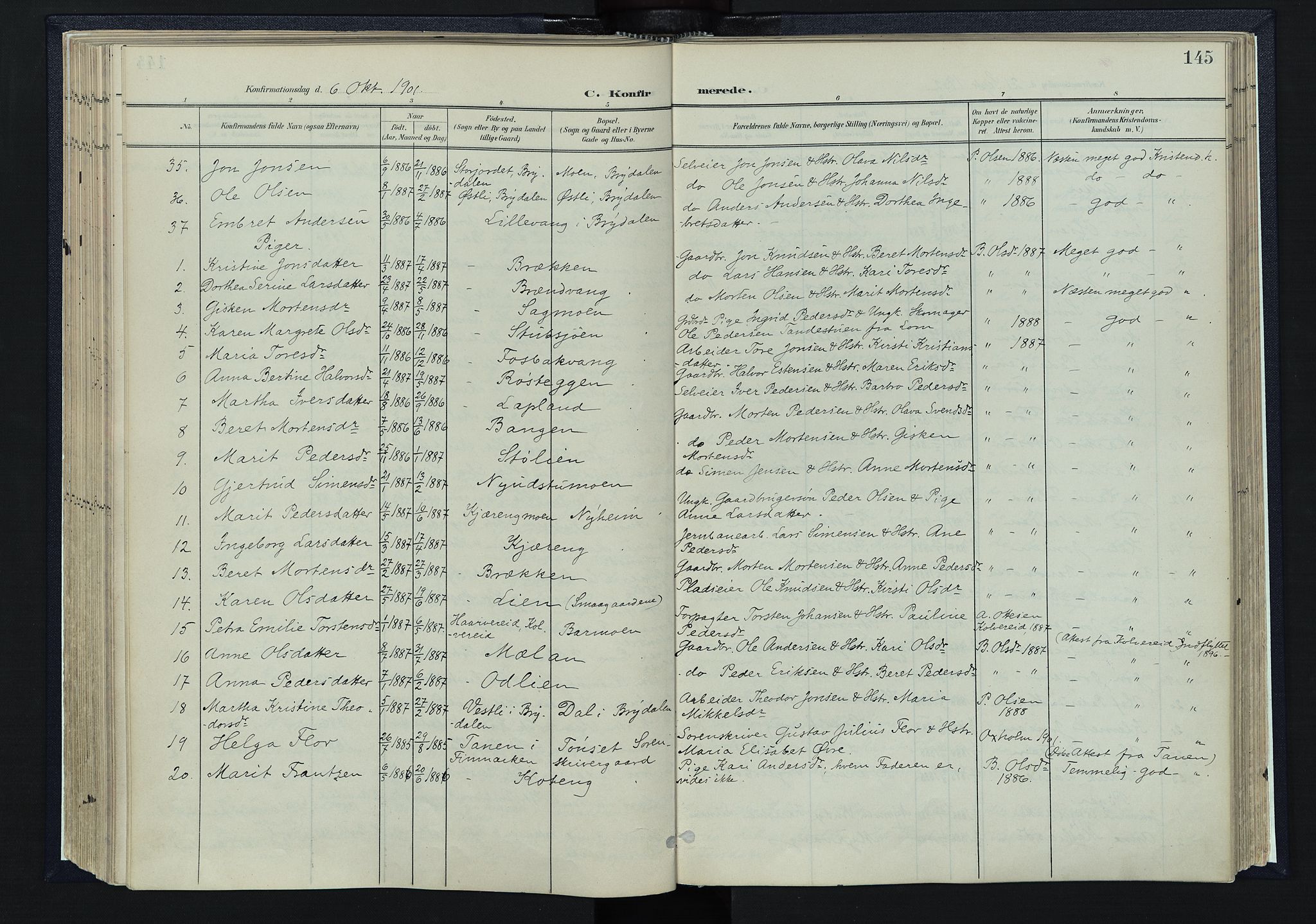 Tynset prestekontor, SAH/PREST-058/H/Ha/Haa/L0025: Parish register (official) no. 25, 1900-1914, p. 145