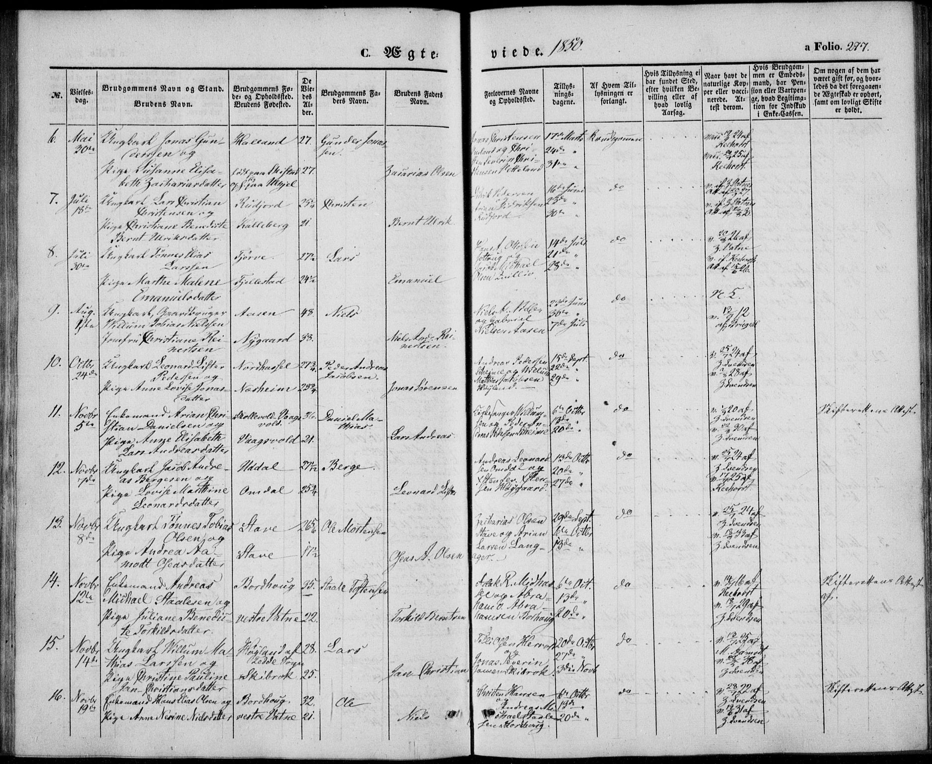 Lista sokneprestkontor, AV/SAK-1111-0027/F/Fb/L0002: Parish register (copy) no. B 2, 1847-1862, p. 277