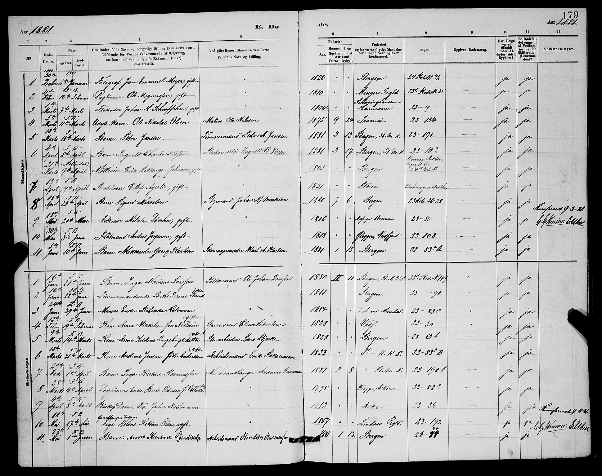 Mariakirken Sokneprestembete, SAB/A-76901/H/Hab/L0004: Parish register (copy) no. A 4, 1878-1892, p. 179