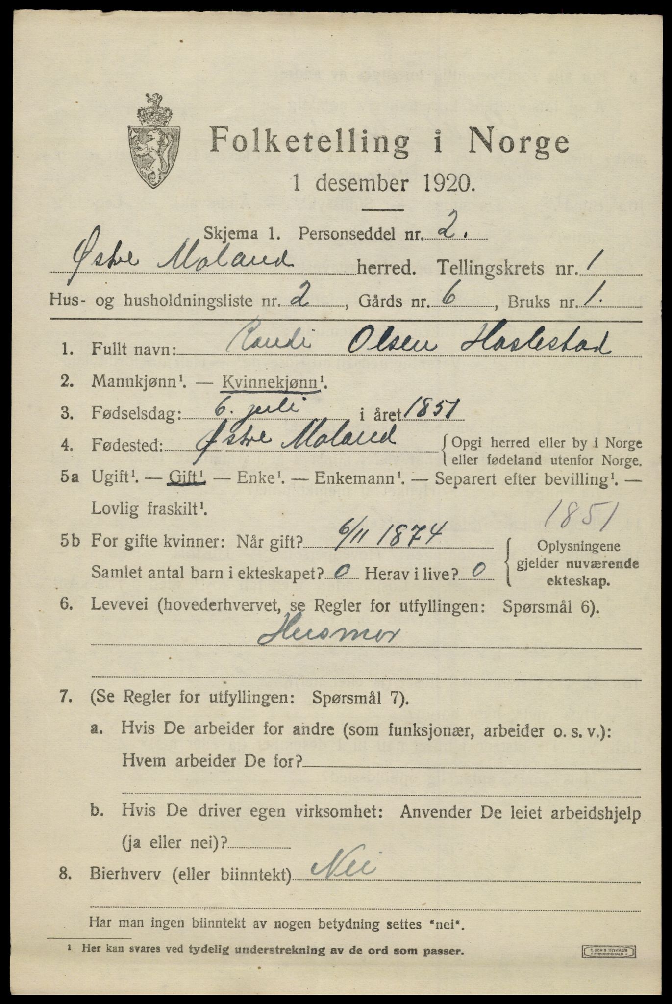 SAK, 1920 census for Austre Moland, 1920, p. 553