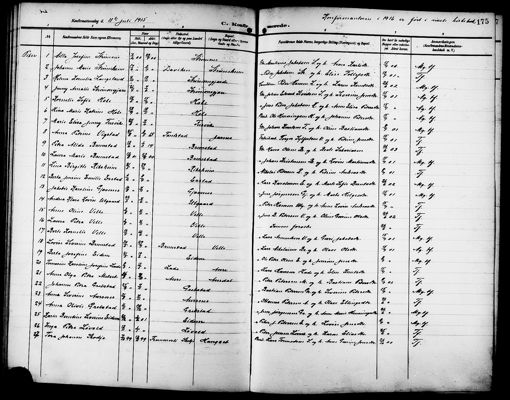 Ministerialprotokoller, klokkerbøker og fødselsregistre - Møre og Romsdal, SAT/A-1454/523/L0341: Parish register (copy) no. 523C04, 1903-1916, p. 175