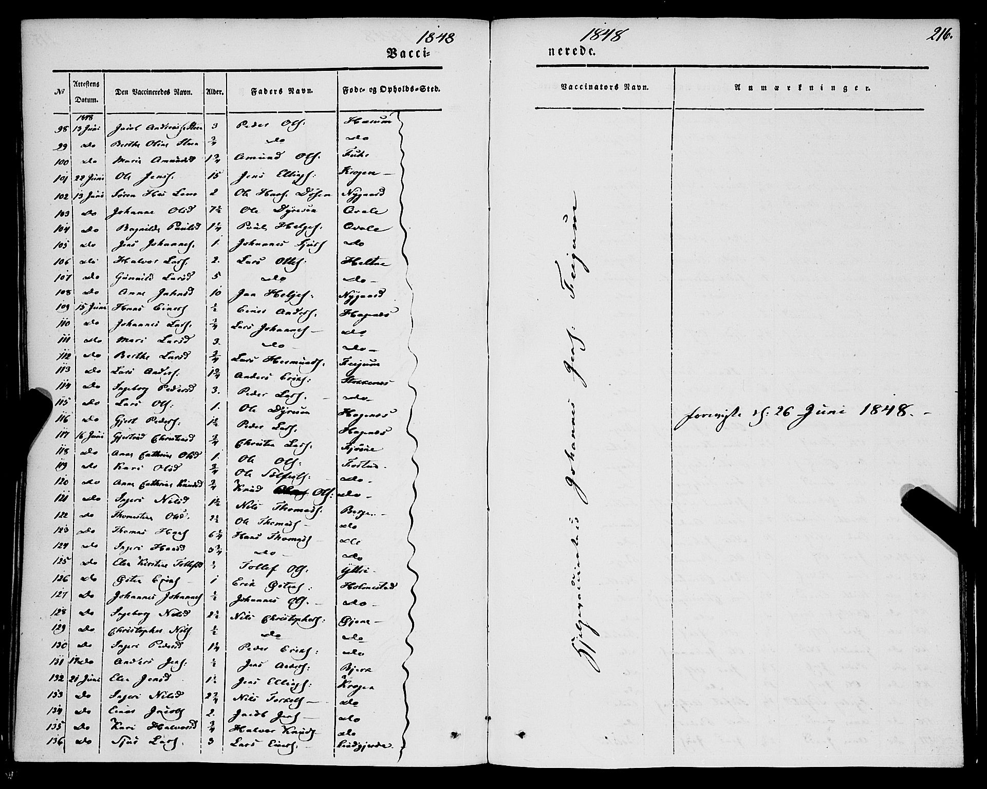 Luster sokneprestembete, SAB/A-81101/H/Haa/Haaa/L0006: Parish register (official) no. A 6, 1840-1848, p. 216