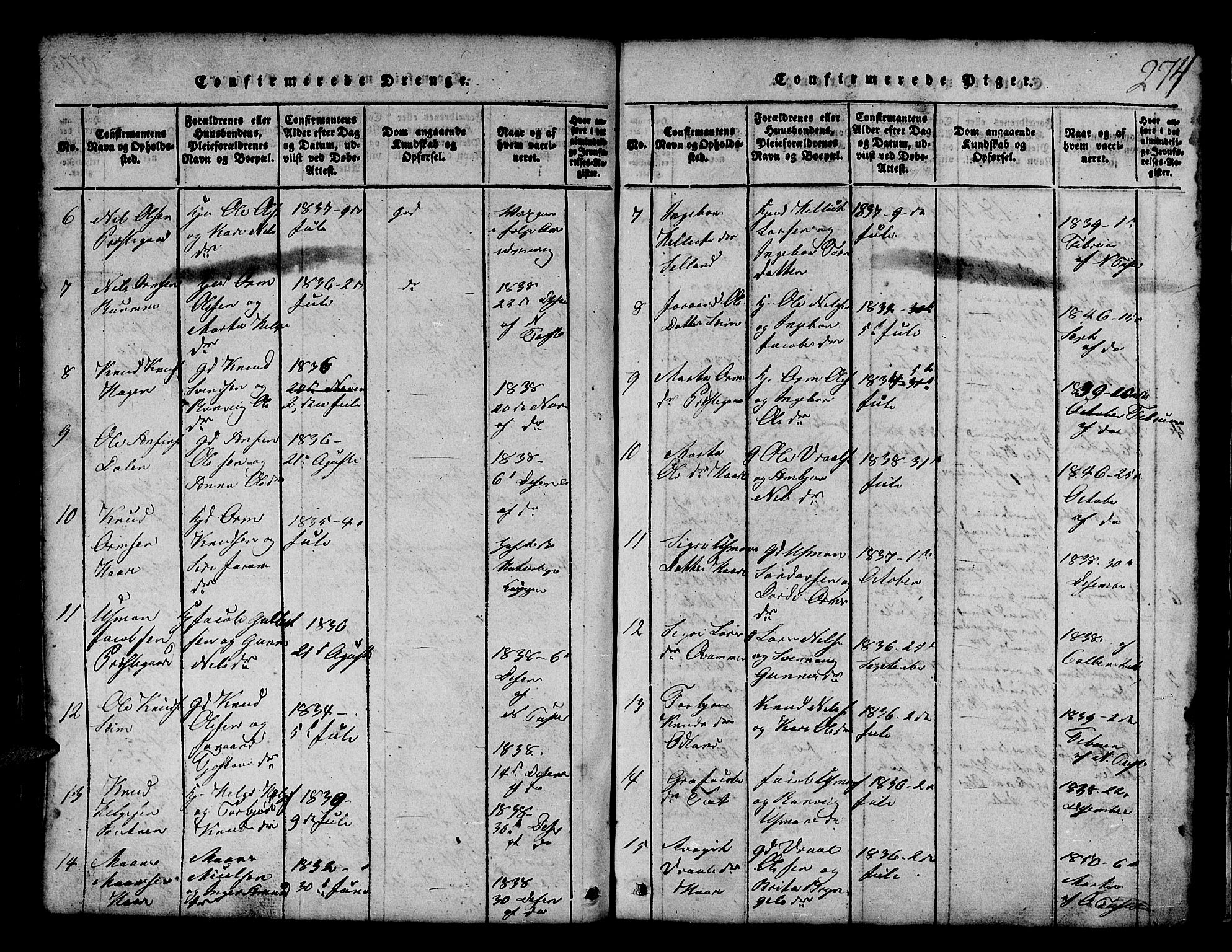 Røldal sokneprestembete, SAB/A-100247: Parish register (copy) no. A 1, 1817-1860, p. 274