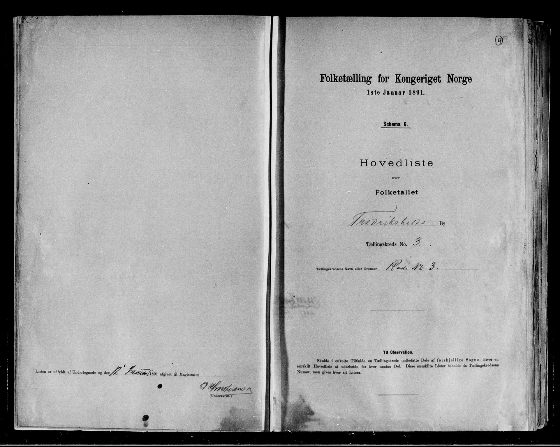 RA, 1891 census for 0101 Fredrikshald, 1891, p. 9