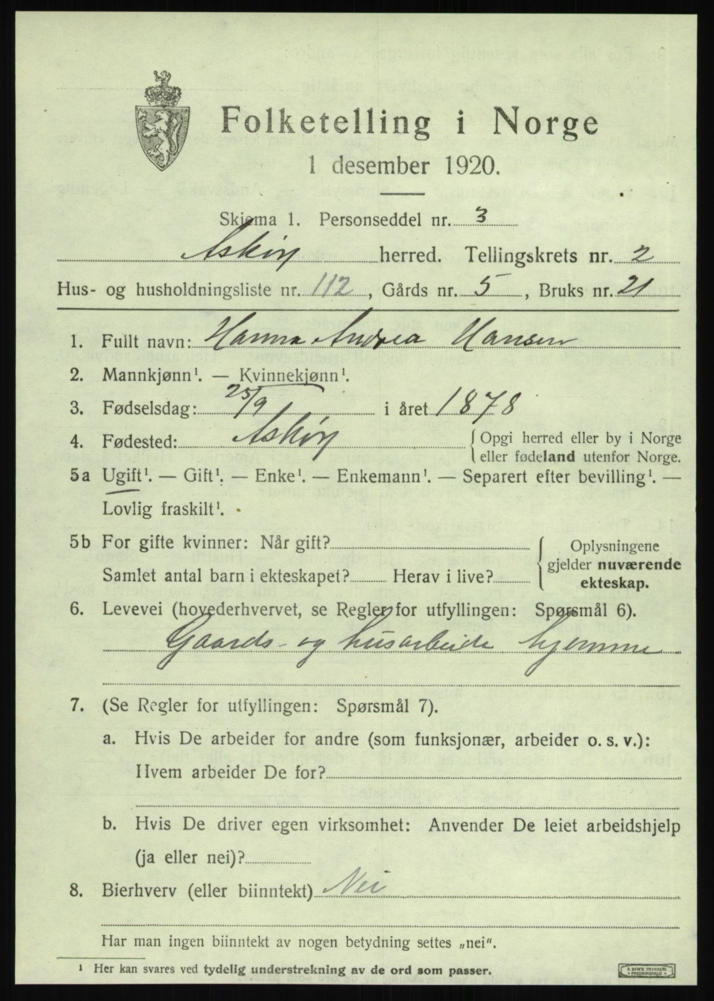 SAB, 1920 census for Askøy, 1920, p. 5786