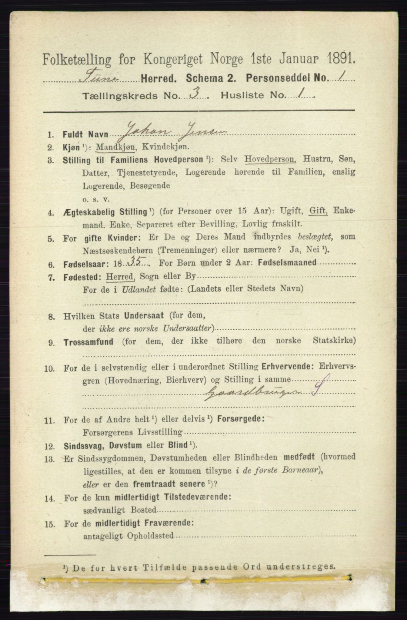 RA, 1891 census for 0130 Tune, 1891, p. 1485