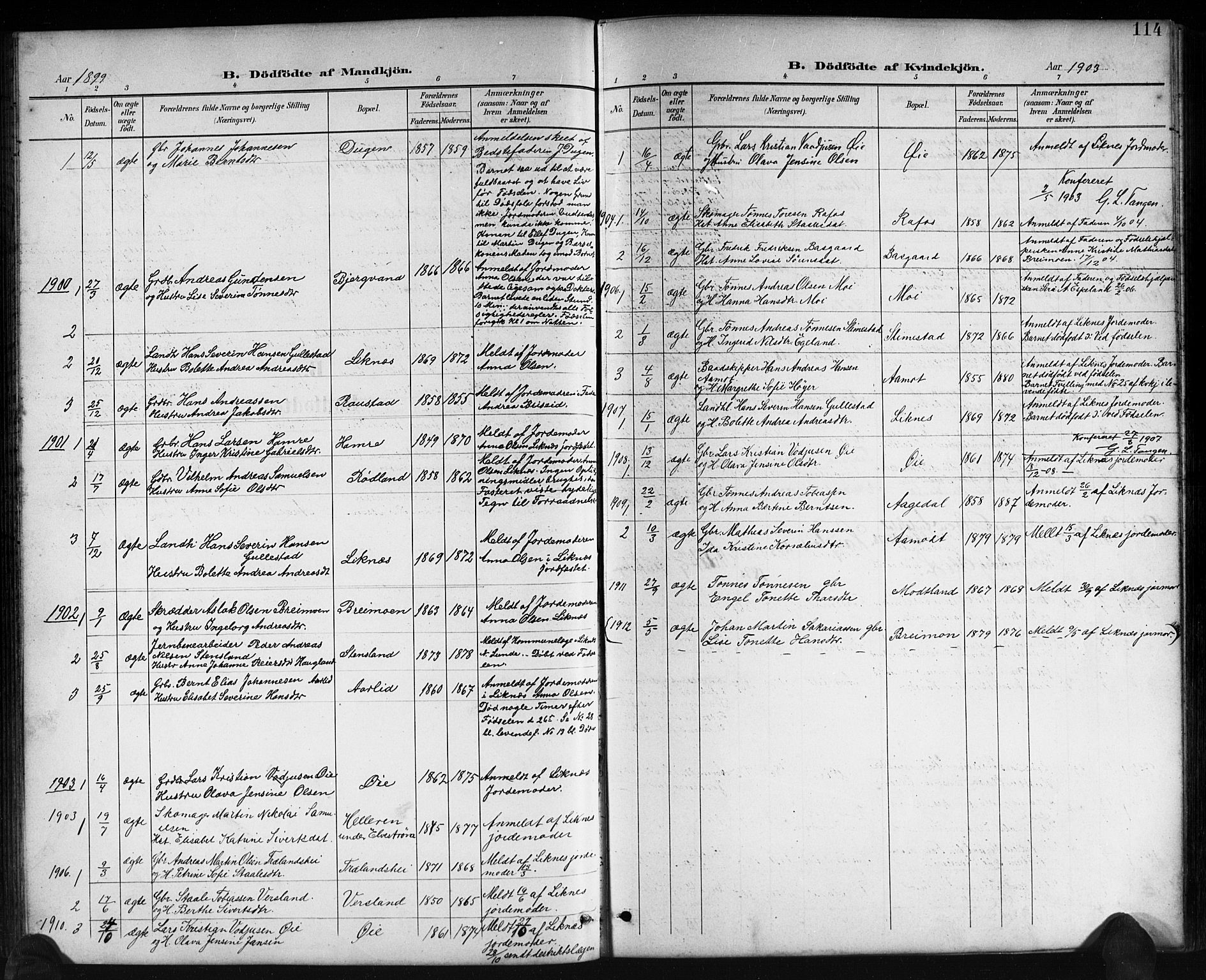 Kvinesdal sokneprestkontor, AV/SAK-1111-0026/F/Fb/Fbb/L0003: Parish register (copy) no. B 3, 1898-1916, p. 114