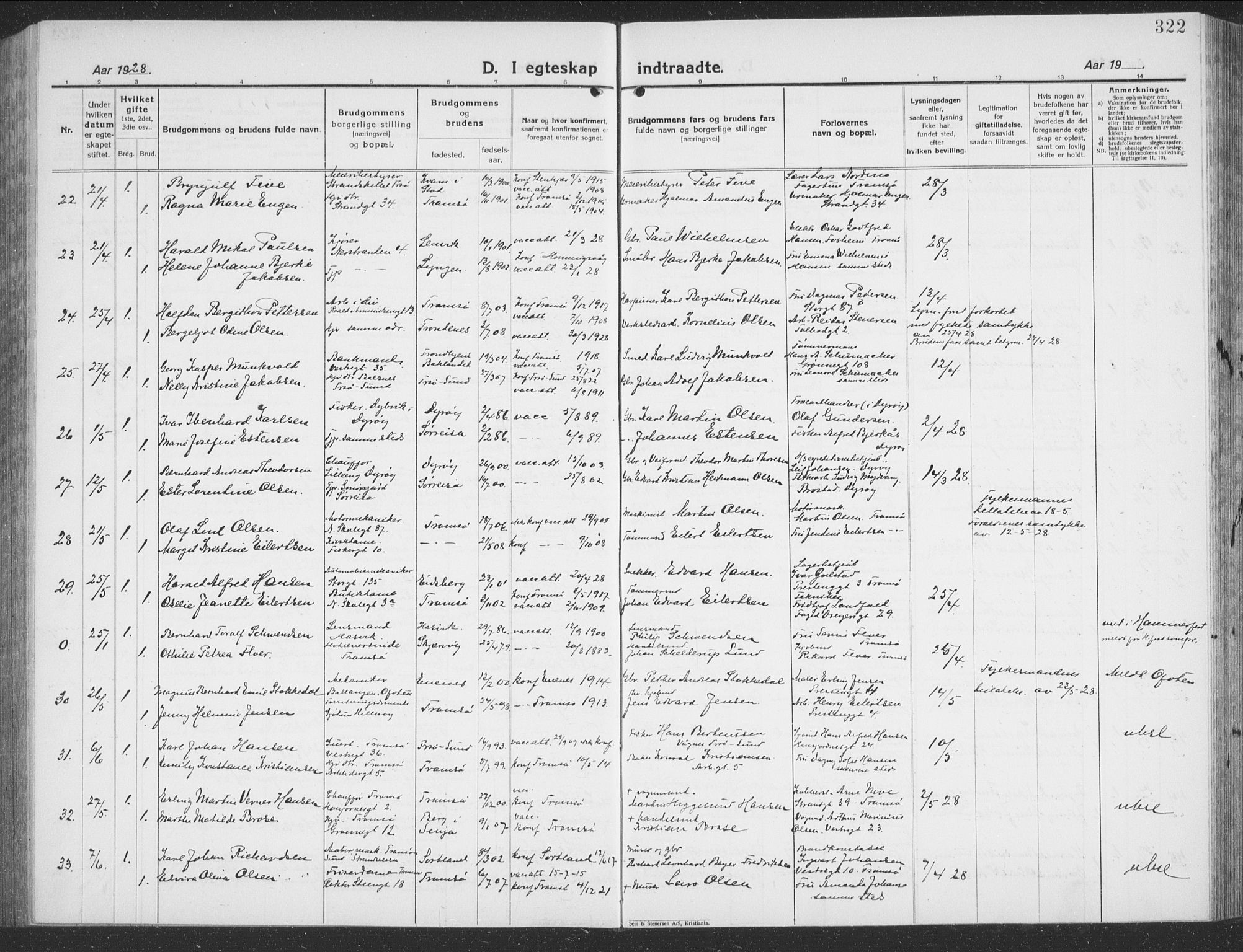 Tromsø sokneprestkontor/stiftsprosti/domprosti, AV/SATØ-S-1343/G/Gb/L0010klokker: Parish register (copy) no. 10, 1925-1937, p. 322