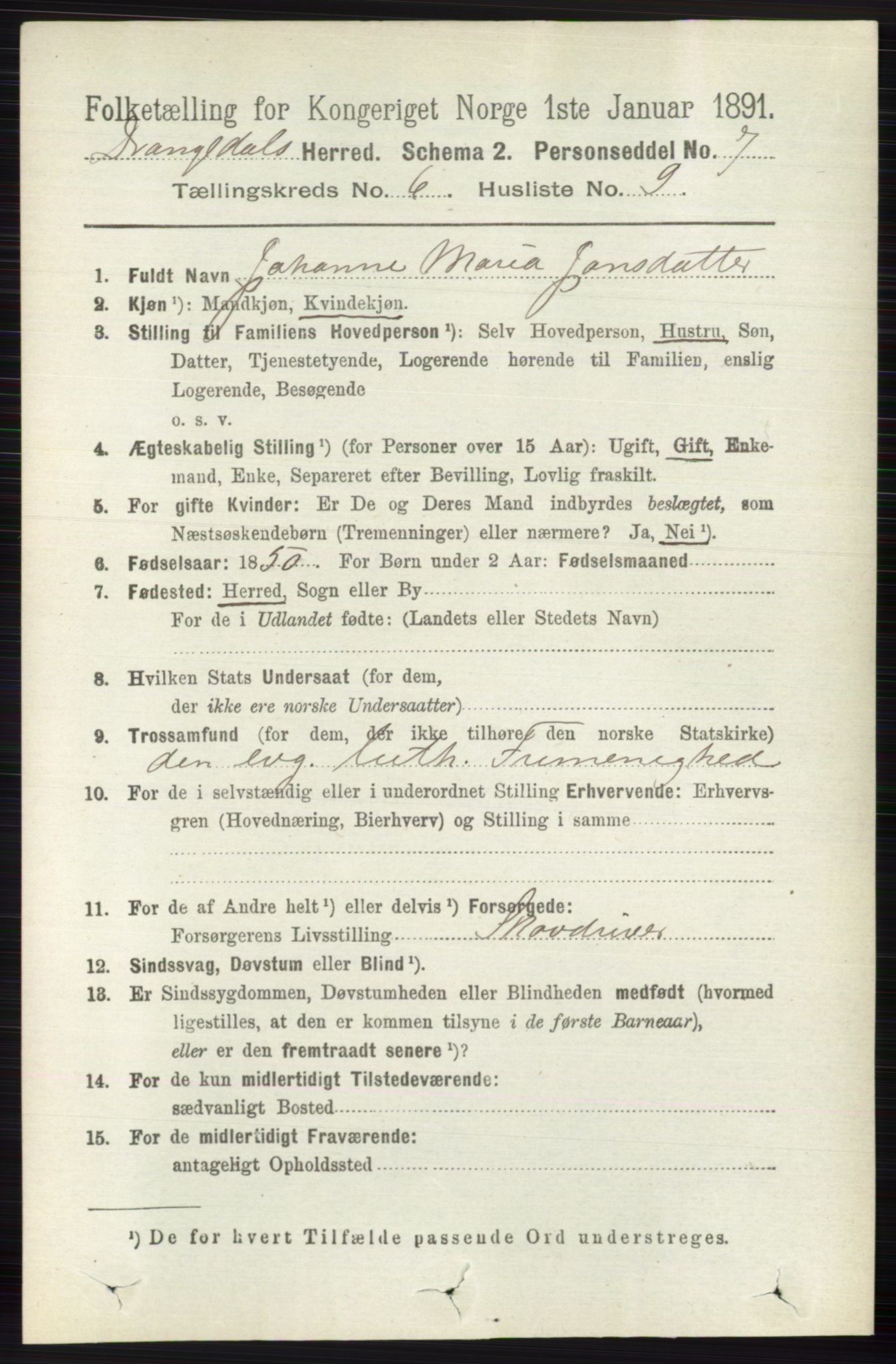 RA, 1891 census for 0817 Drangedal, 1891, p. 2057