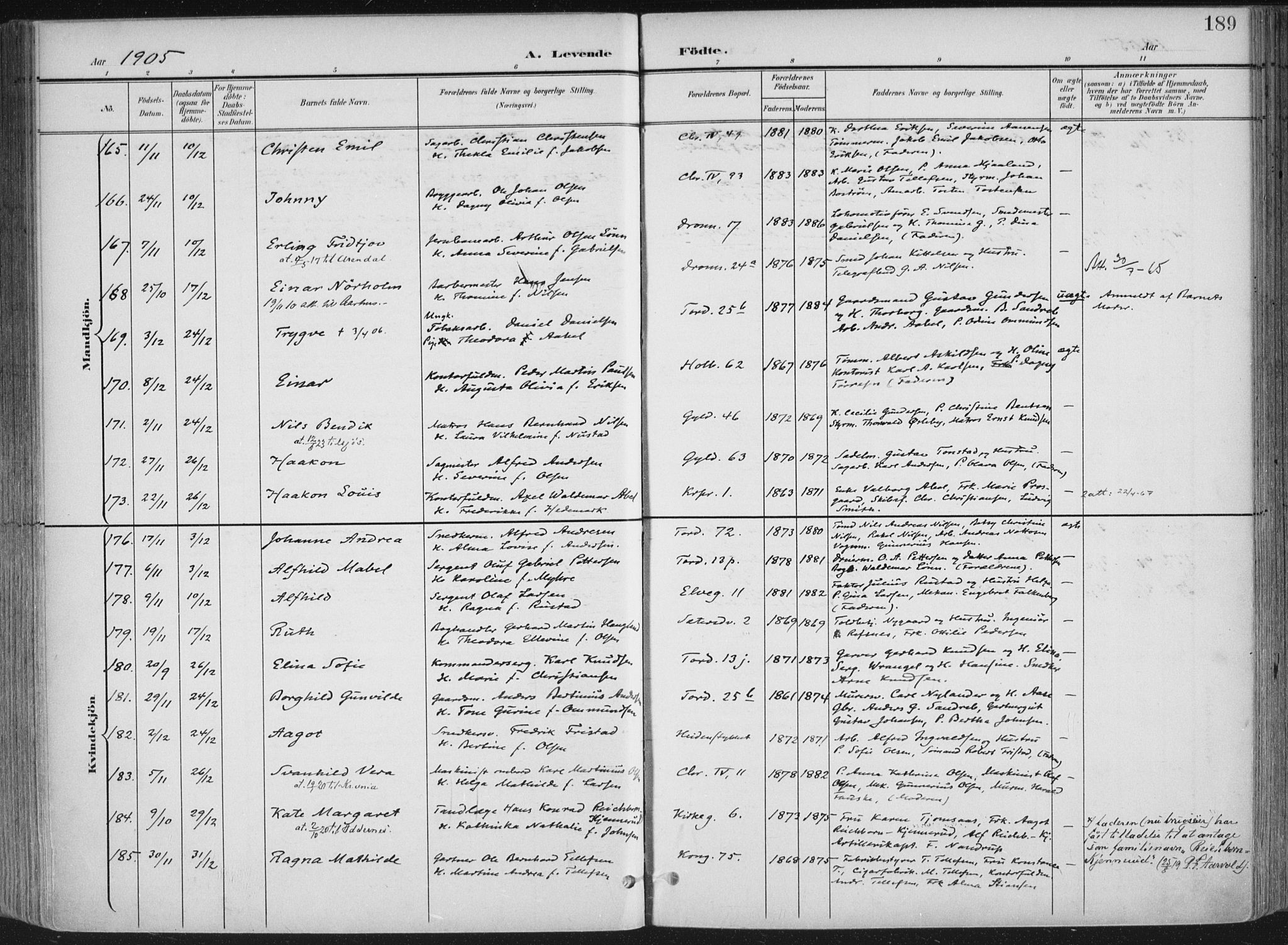 Kristiansand domprosti, AV/SAK-1112-0006/F/Fa/L0021: Parish register (official) no. A 20, 1898-1908, p. 189