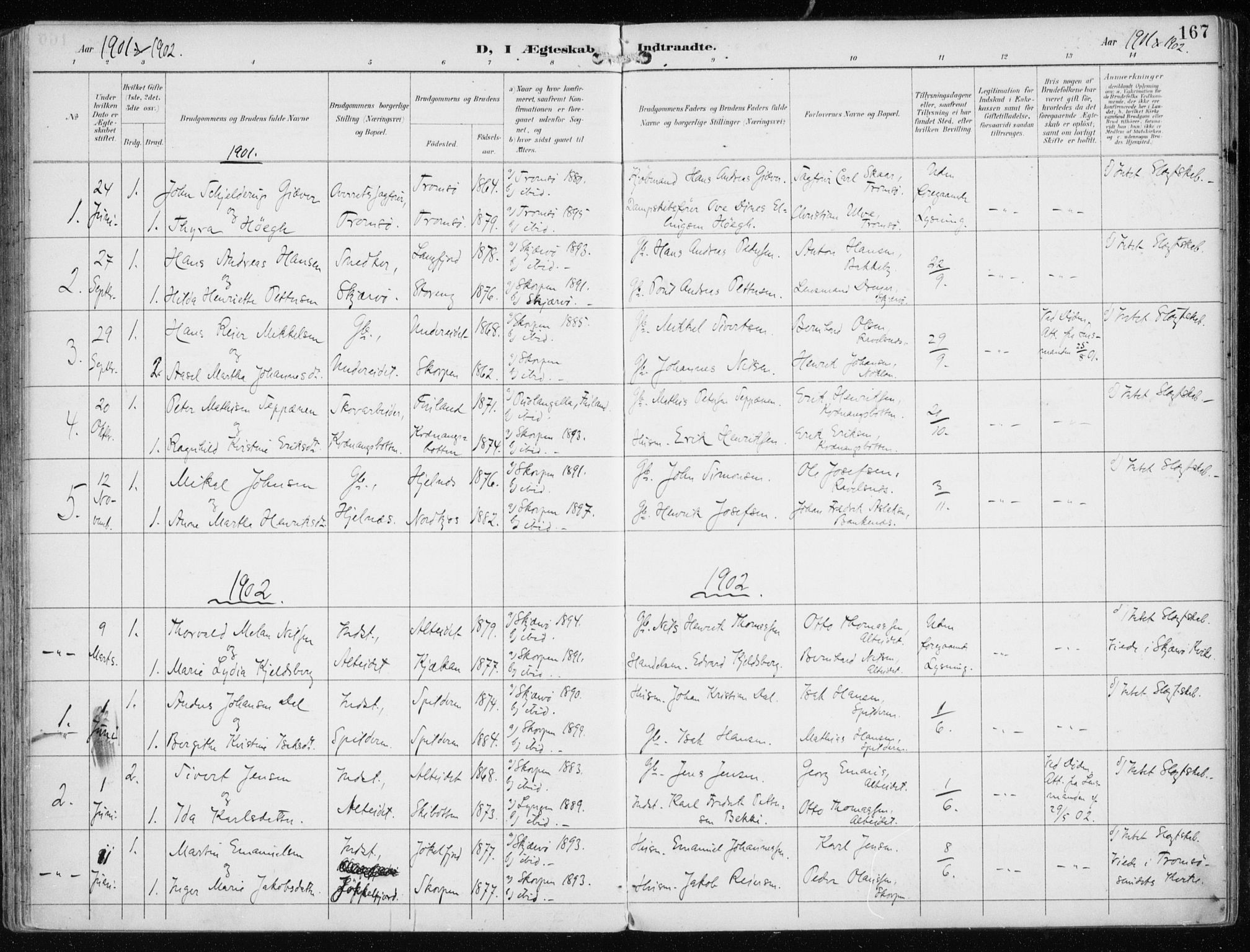 Skjervøy sokneprestkontor, AV/SATØ-S-1300/H/Ha/Haa/L0016kirke: Parish register (official) no. 16, 1892-1908, p. 167