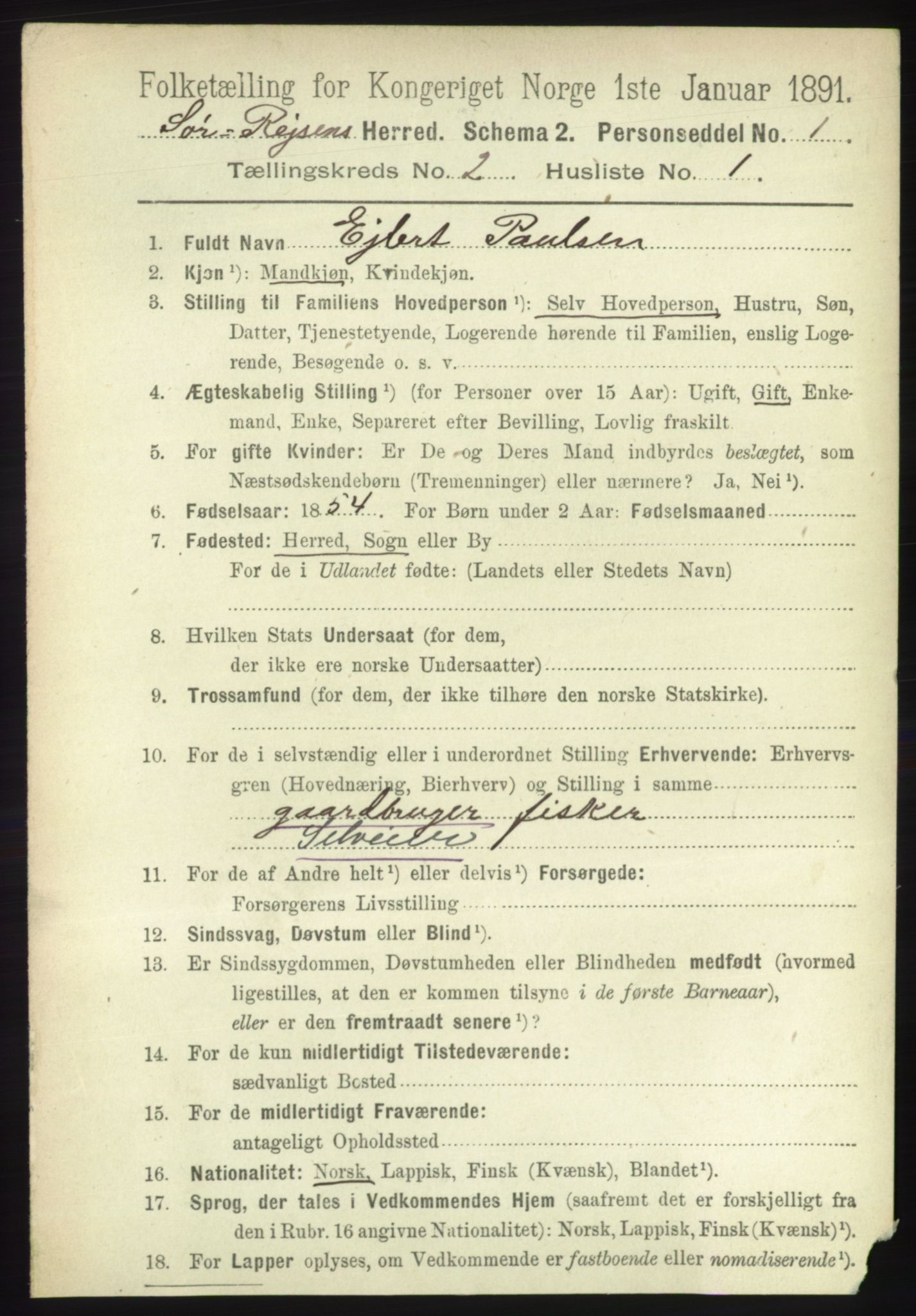RA, 1891 census for 1925 Sørreisa, 1891, p. 377