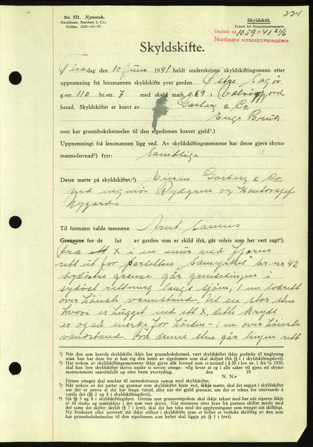 Nordmøre sorenskriveri, SAT/A-4132/1/2/2Ca: Mortgage book no. A90, 1941-1941, Diary no: : 1059/1941