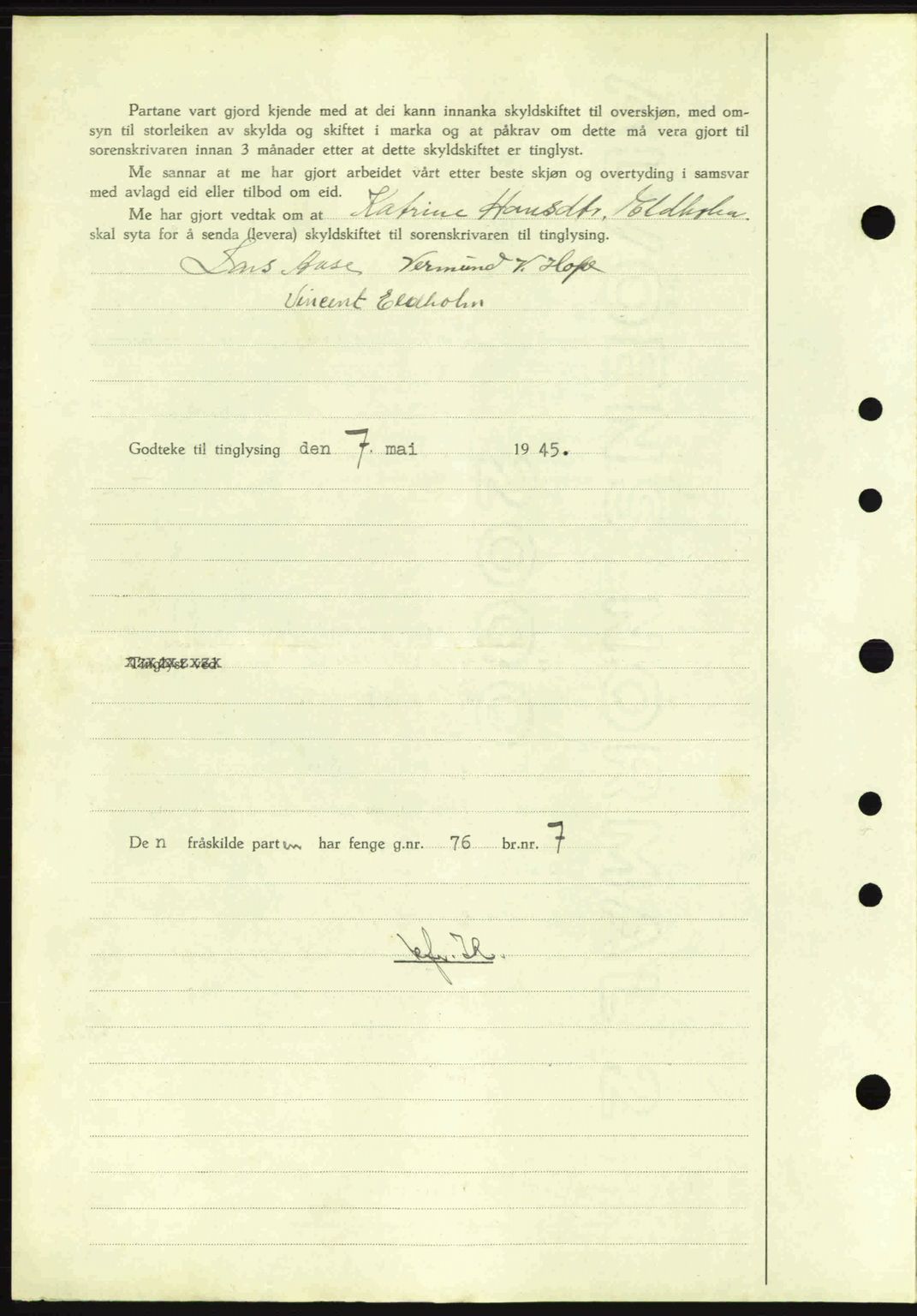 Sunnhordland sorenskrivar, AV/SAB-A-2401: Mortgage book no. A77, 1945-1945, Diary no: : 578/1945