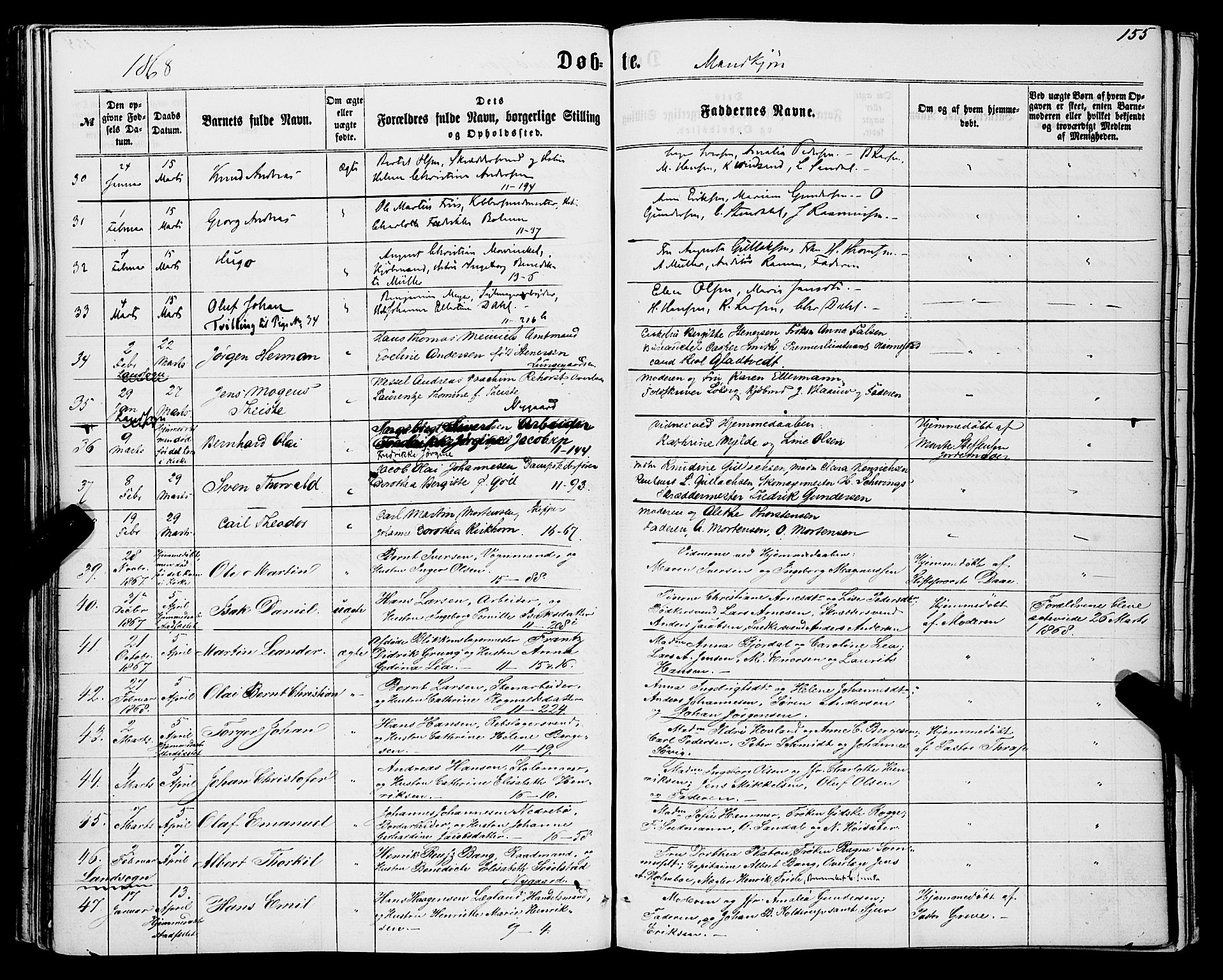 Domkirken sokneprestembete, SAB/A-74801/H/Haa/L0021: Parish register (official) no. B 4, 1859-1871, p. 155