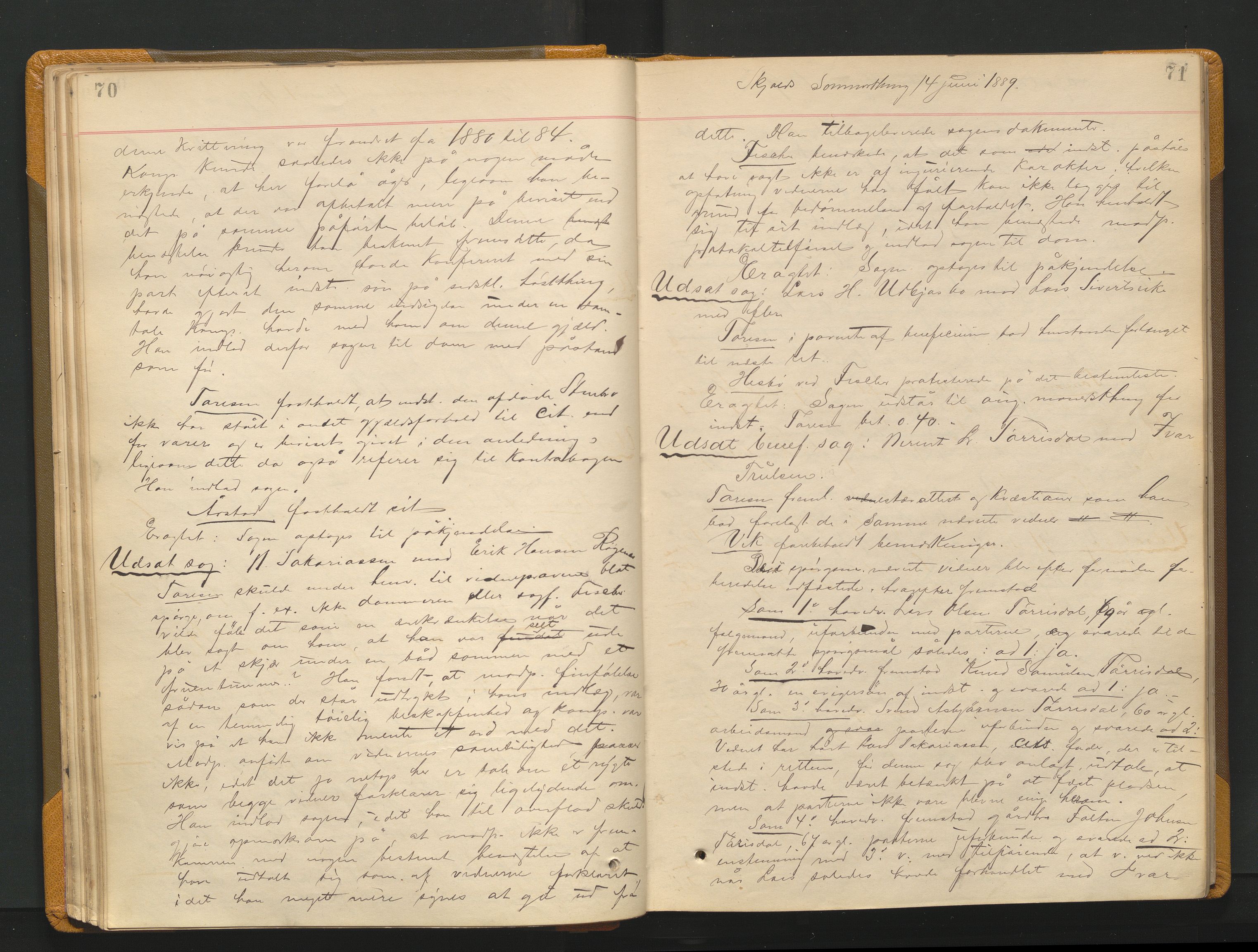 Ryfylke tingrett, AV/SAST-A-100055/001/I/IB/IB0/L0015: Tingbok, Ryfylke, 1889-1891, p. 70-71