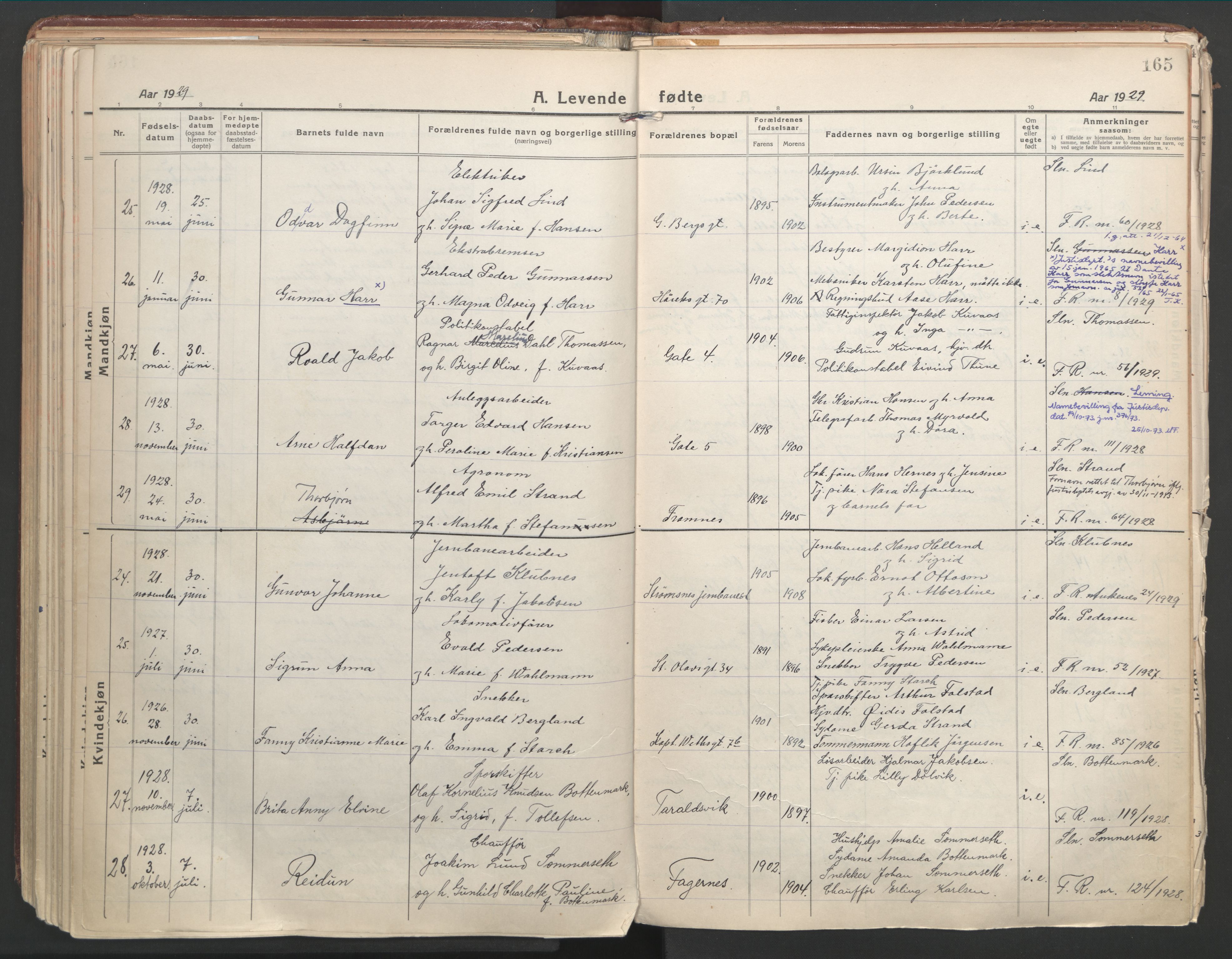 Ministerialprotokoller, klokkerbøker og fødselsregistre - Nordland, AV/SAT-A-1459/871/L1003: Parish register (official) no. 871A19, 1921-1930, p. 165