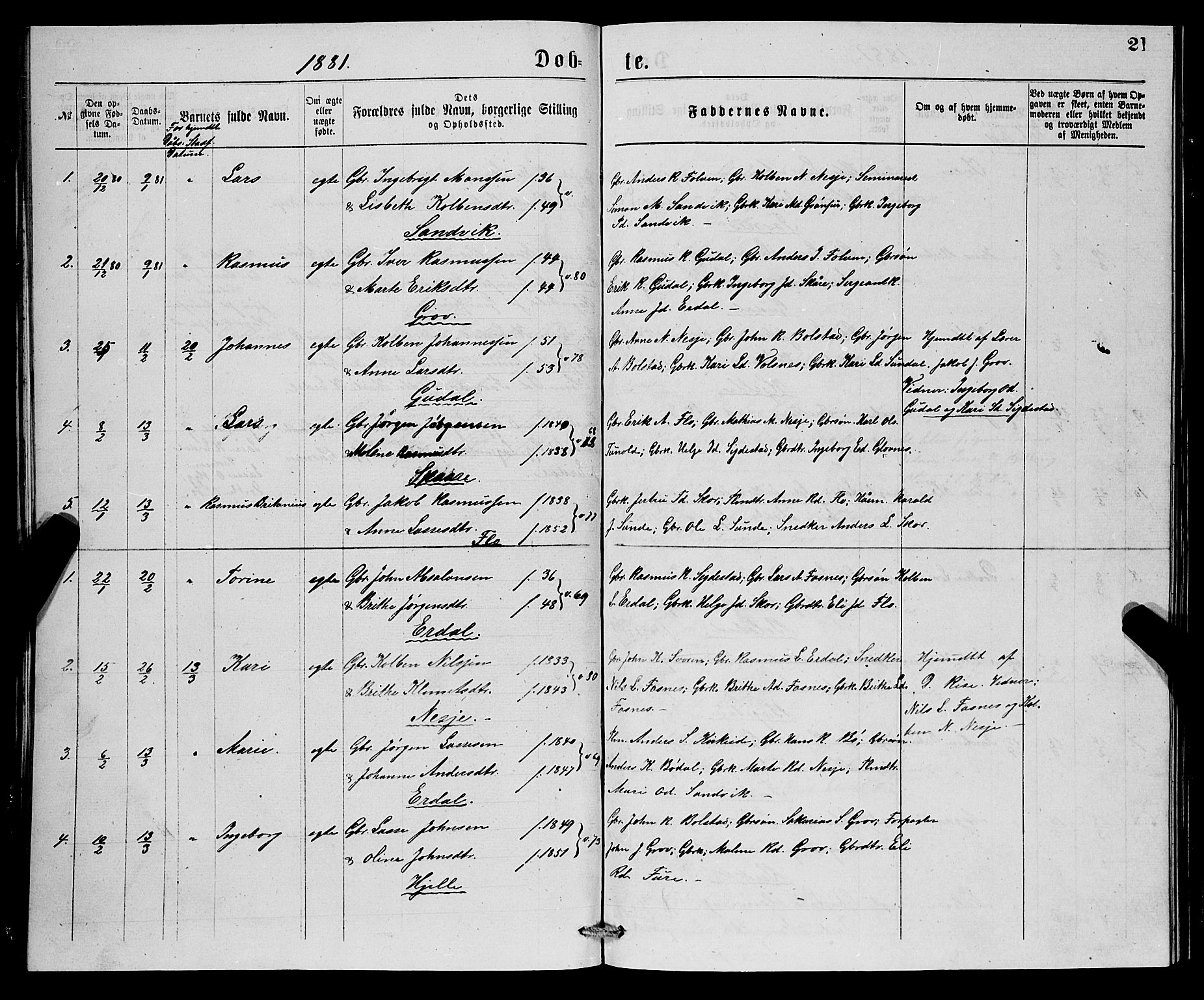 Stryn Sokneprestembete, SAB/A-82501: Parish register (copy) no. C 2, 1877-1881, p. 21