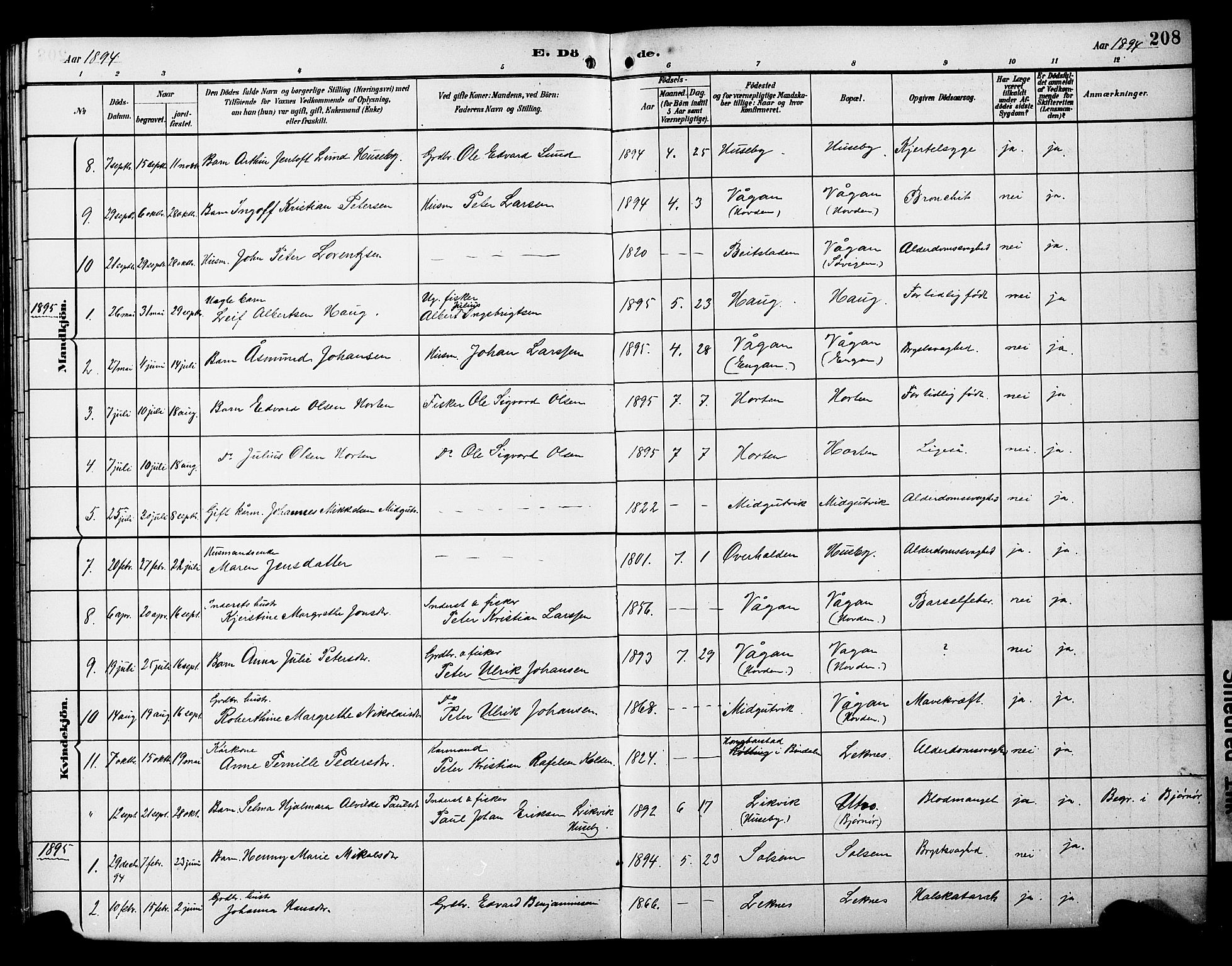 Ministerialprotokoller, klokkerbøker og fødselsregistre - Nord-Trøndelag, SAT/A-1458/788/L0701: Parish register (copy) no. 788C01, 1888-1913, p. 208