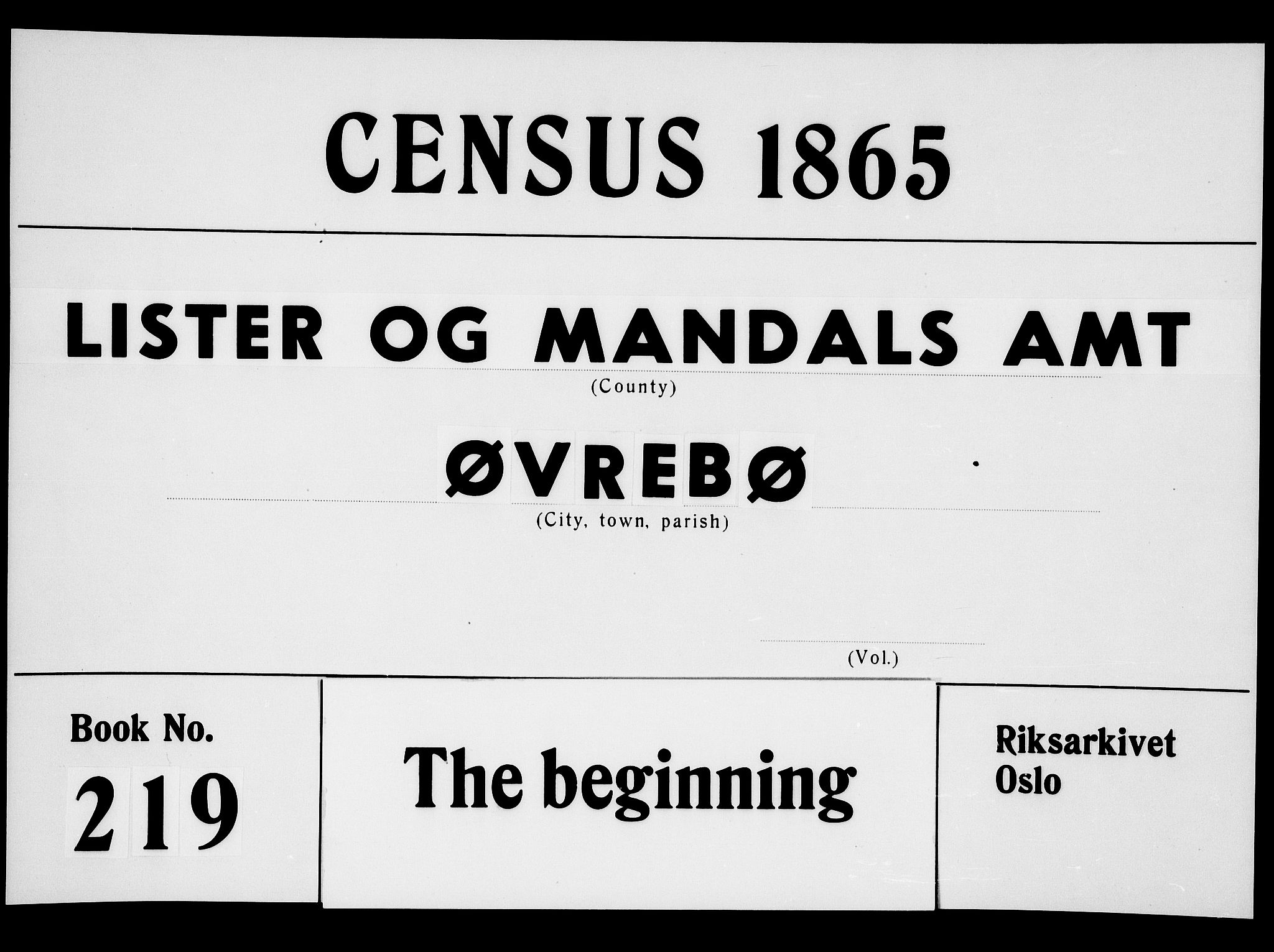 RA, 1865 census for Øvrebø, 1865, p. 1