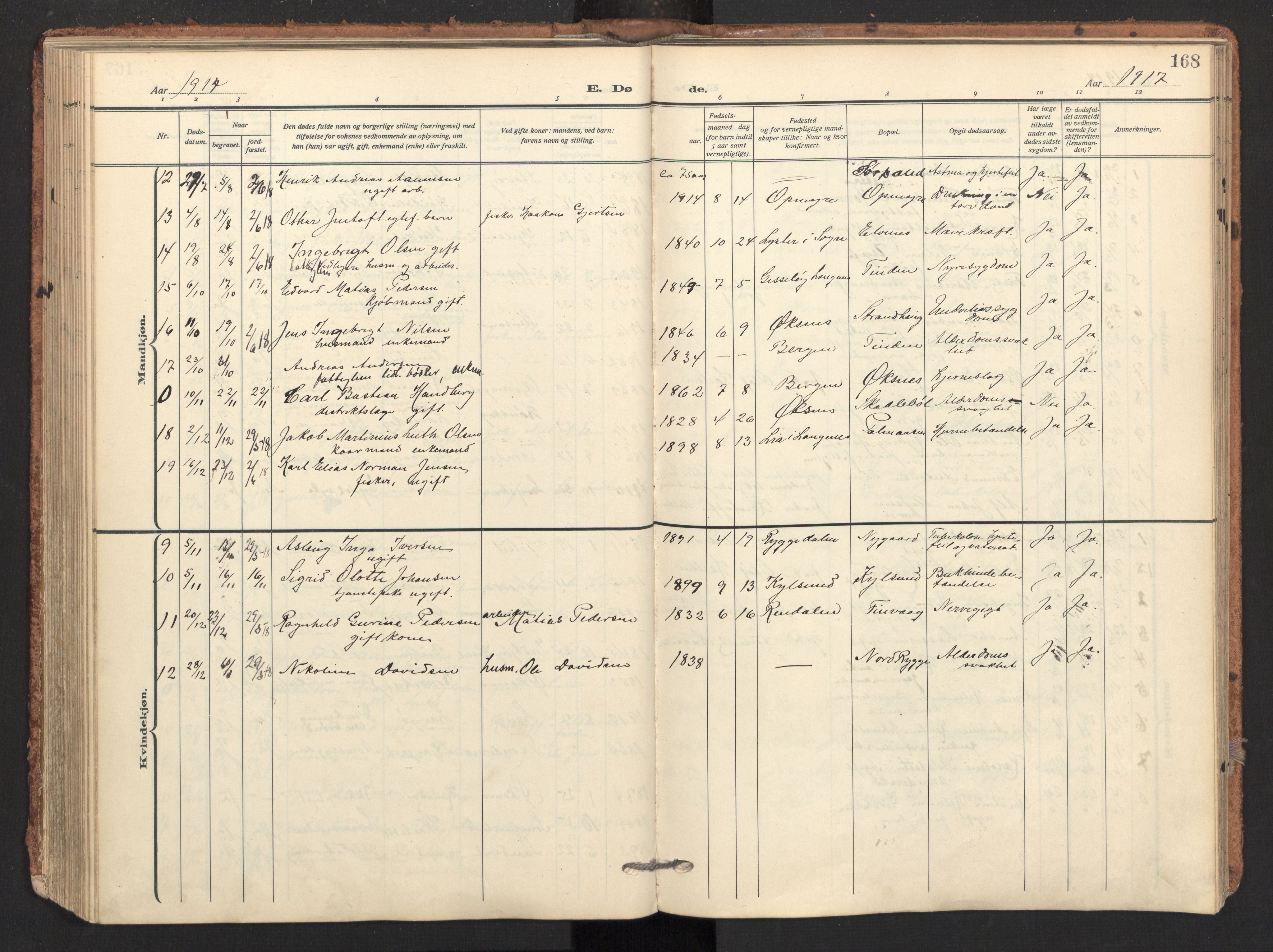 Ministerialprotokoller, klokkerbøker og fødselsregistre - Nordland, AV/SAT-A-1459/893/L1343: Parish register (official) no. 893A15, 1914-1928, p. 168